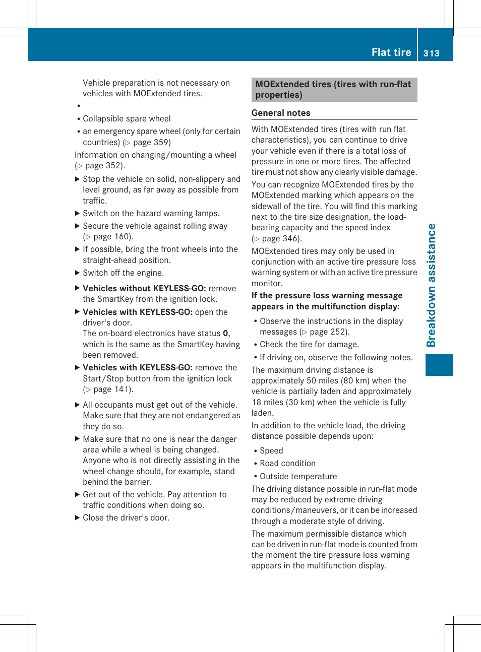 Breakdown assistance, Flat tire | Mercedes-Benz GLK-Class 2013 Owners Manual User Manual | Page 315 / 378