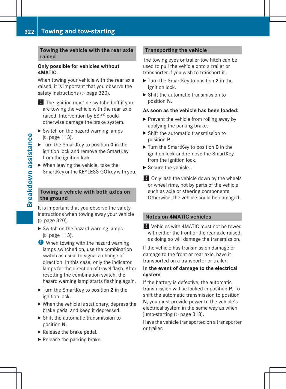 Breakdown assistance, Towing and tow-starting | Mercedes-Benz GLK-Class 2013 Owners Manual User Manual | Page 324 / 378