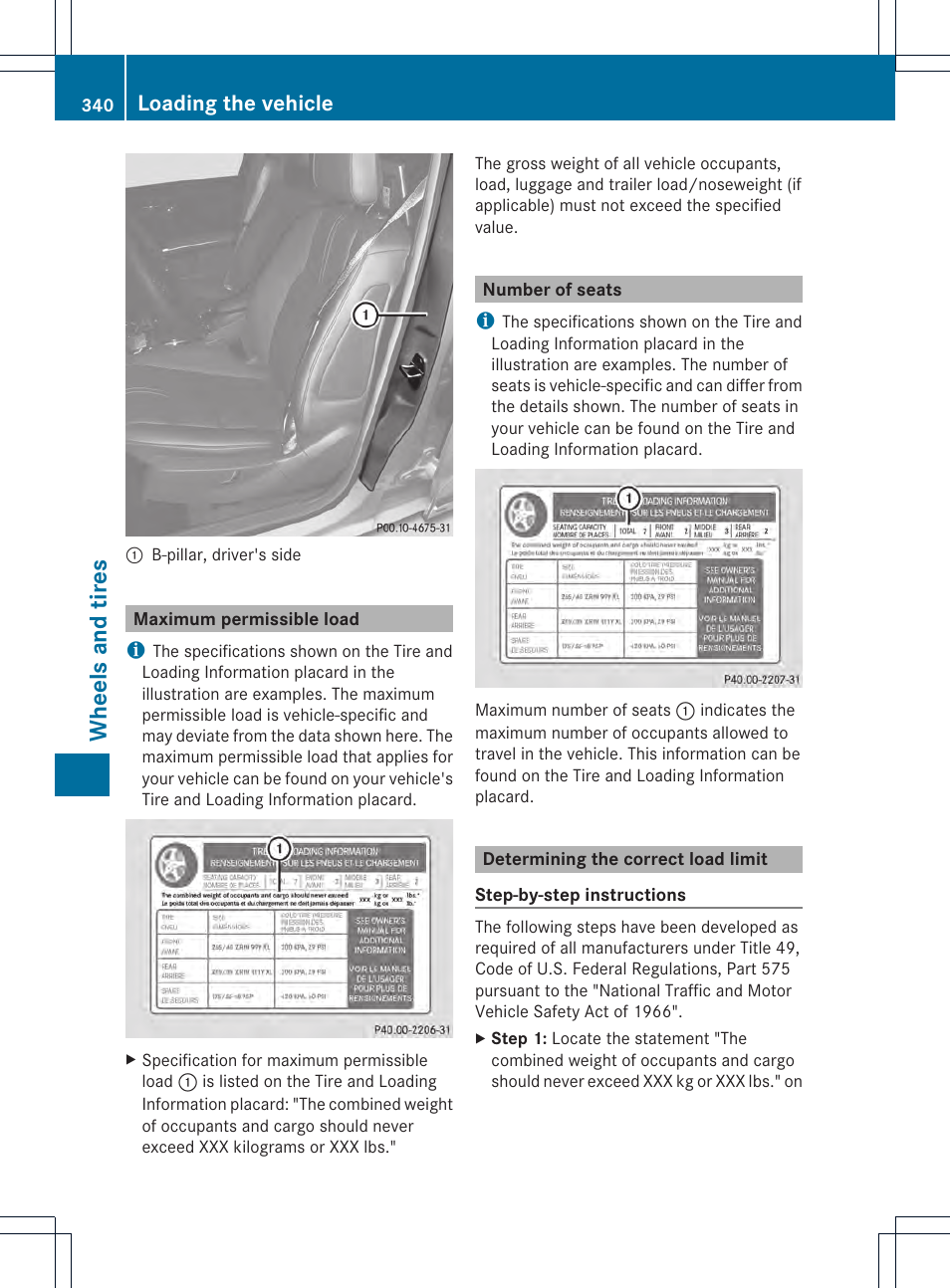 Wheels and tires, Loading the vehicle | Mercedes-Benz GLK-Class 2013 Owners Manual User Manual | Page 342 / 378