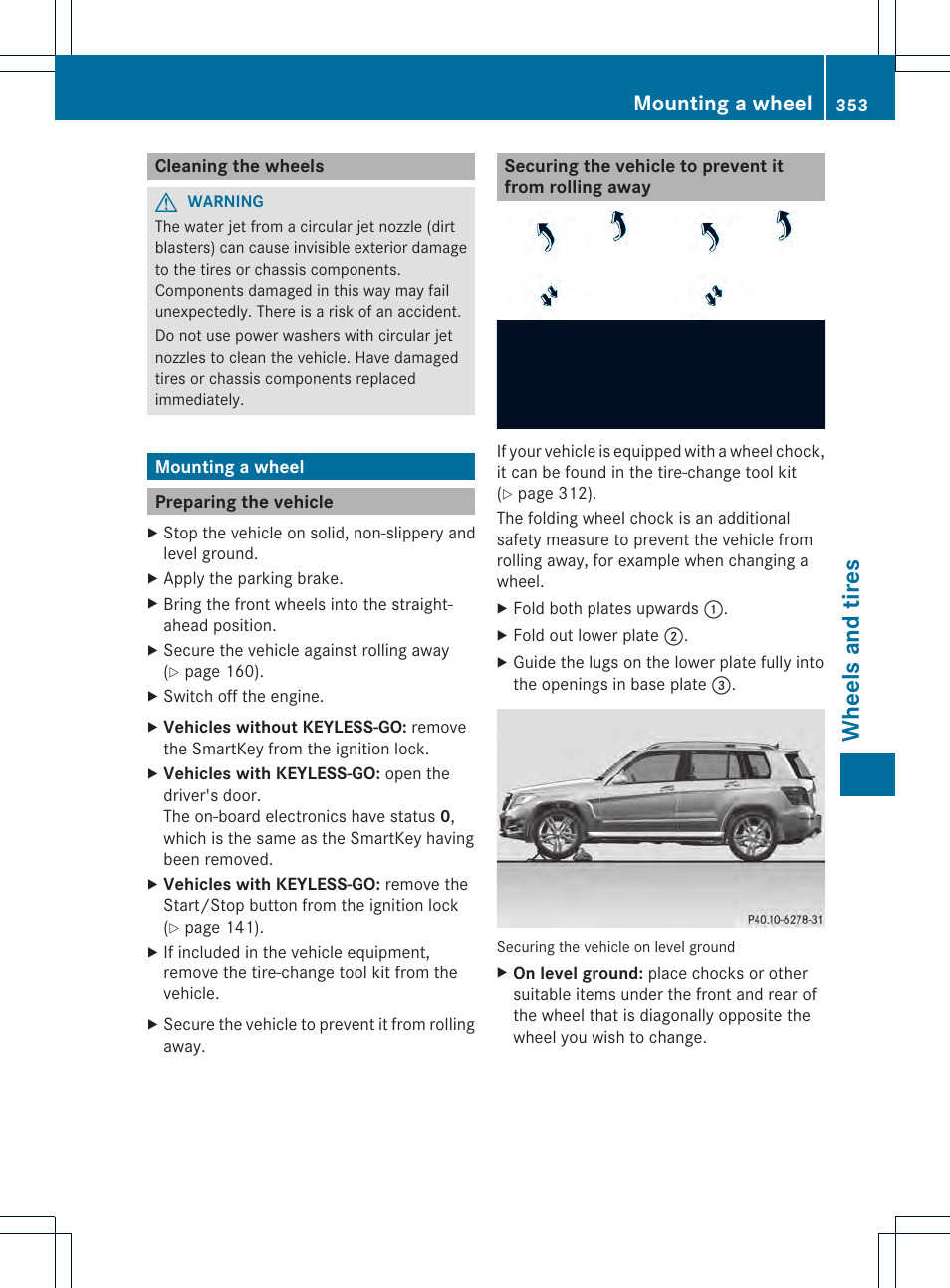 Whee ls and tires, Mounting a wheel | Mercedes-Benz GLK-Class 2013 Owners Manual User Manual | Page 355 / 378