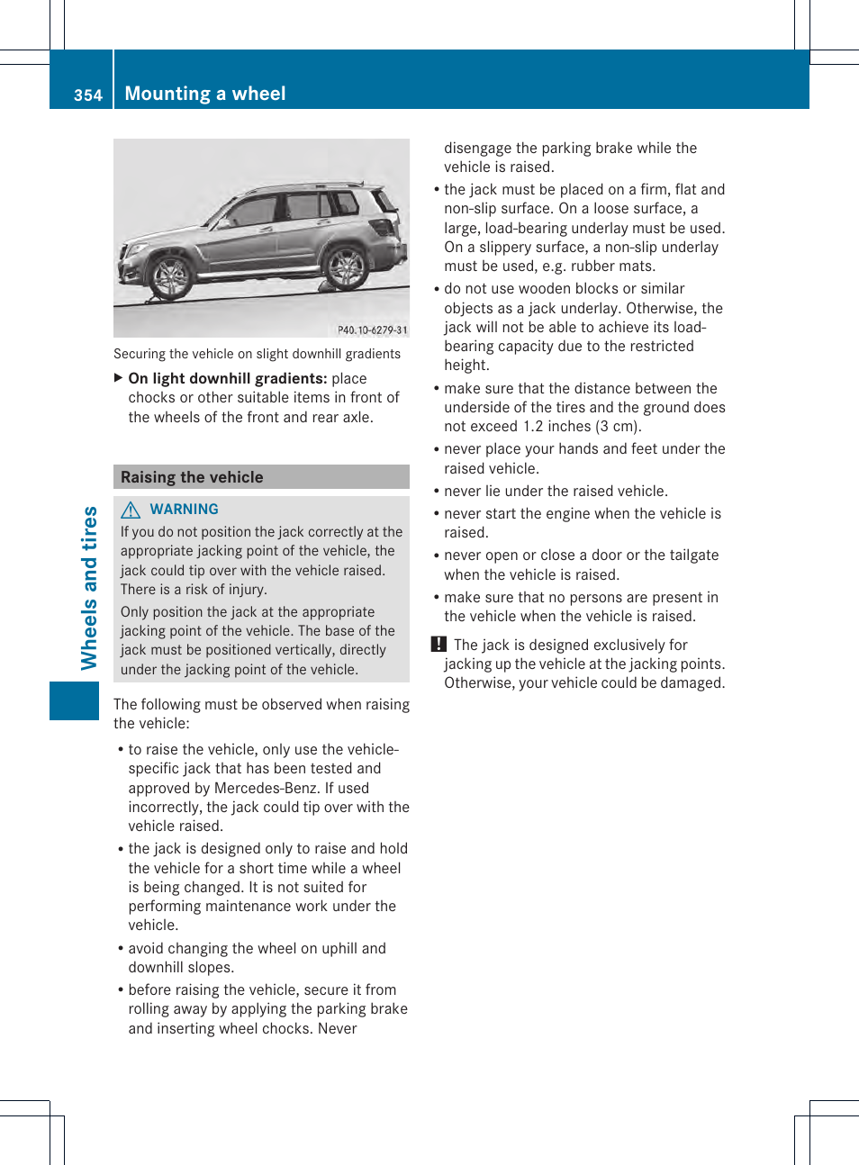 Whee ls and tires, Mounting a wheel | Mercedes-Benz GLK-Class 2013 Owners Manual User Manual | Page 356 / 378