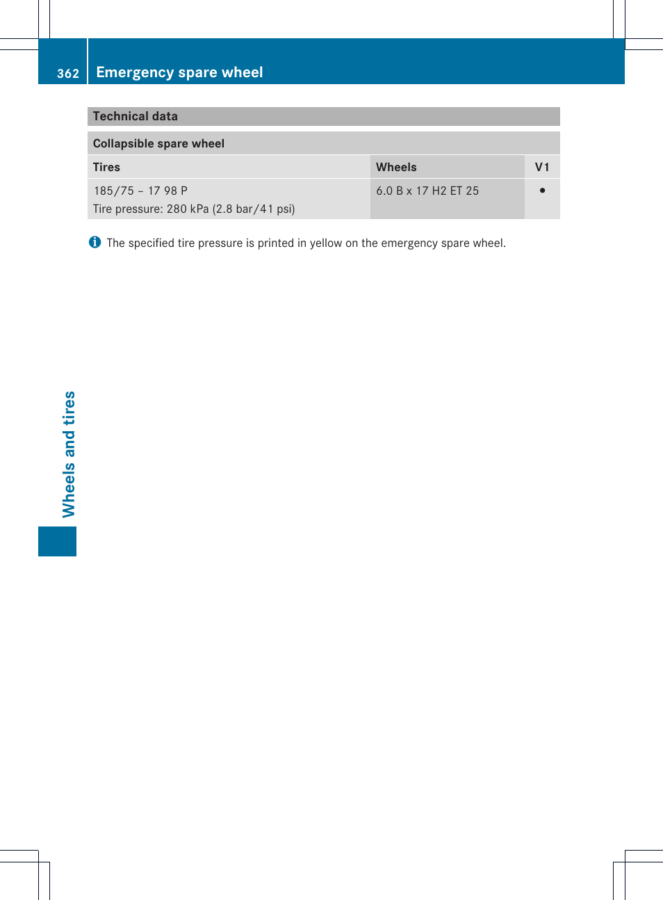 Whe el s and tire s | Mercedes-Benz GLK-Class 2013 Owners Manual User Manual | Page 364 / 378