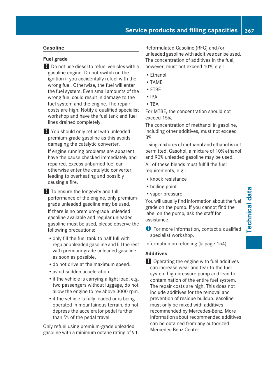 Technical data, Service products and filling capacities | Mercedes-Benz GLK-Class 2013 Owners Manual User Manual | Page 369 / 378