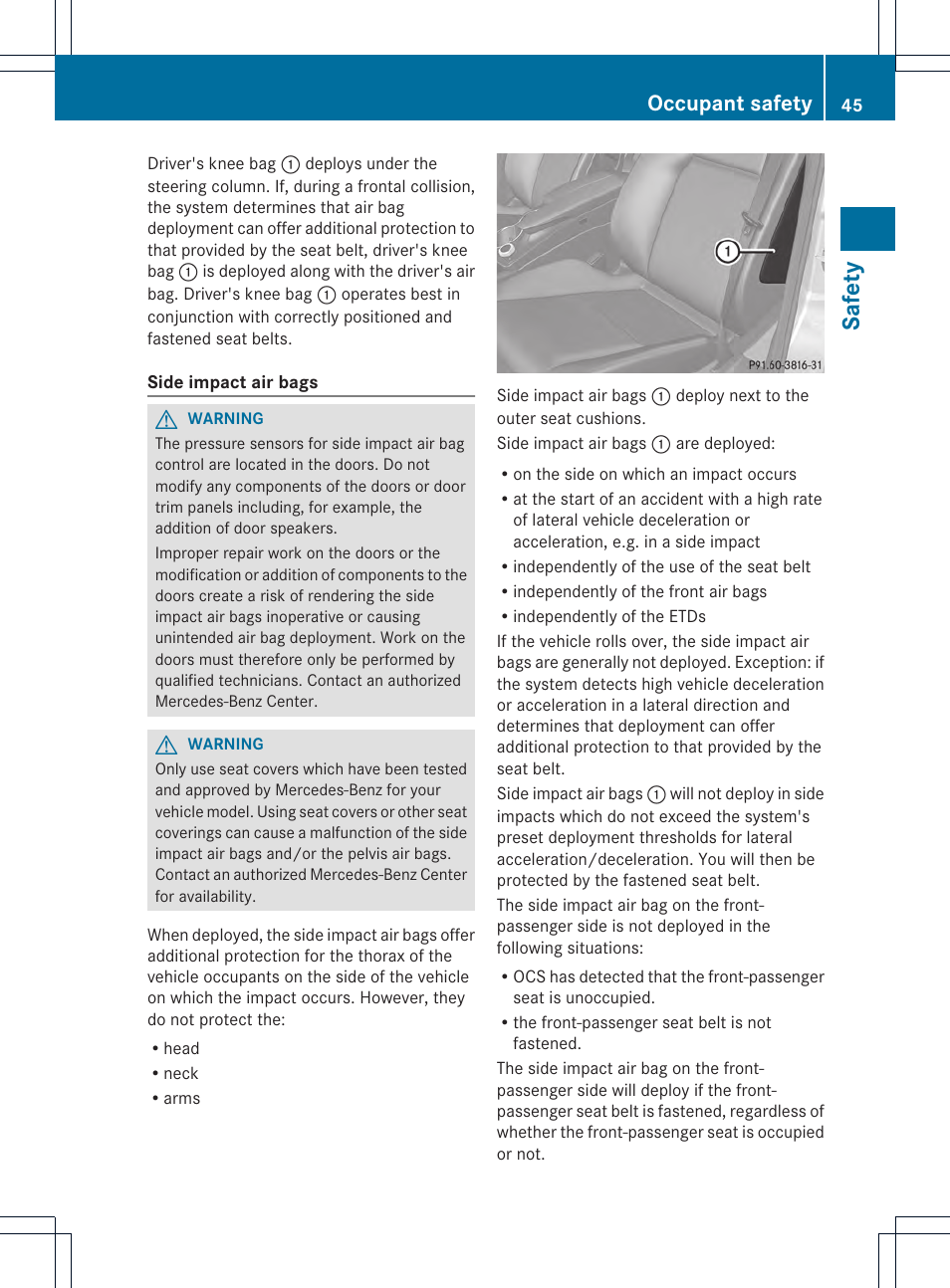 Safety, Occupant safety | Mercedes-Benz GLK-Class 2013 Owners Manual User Manual | Page 47 / 378