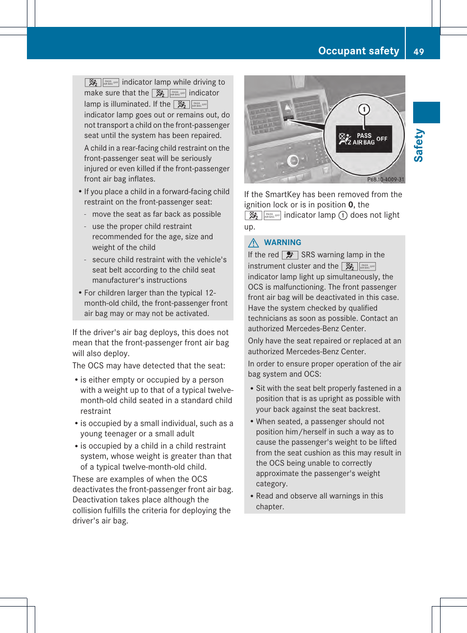 Safet y, Occupant safety | Mercedes-Benz GLK-Class 2013 Owners Manual User Manual | Page 51 / 378