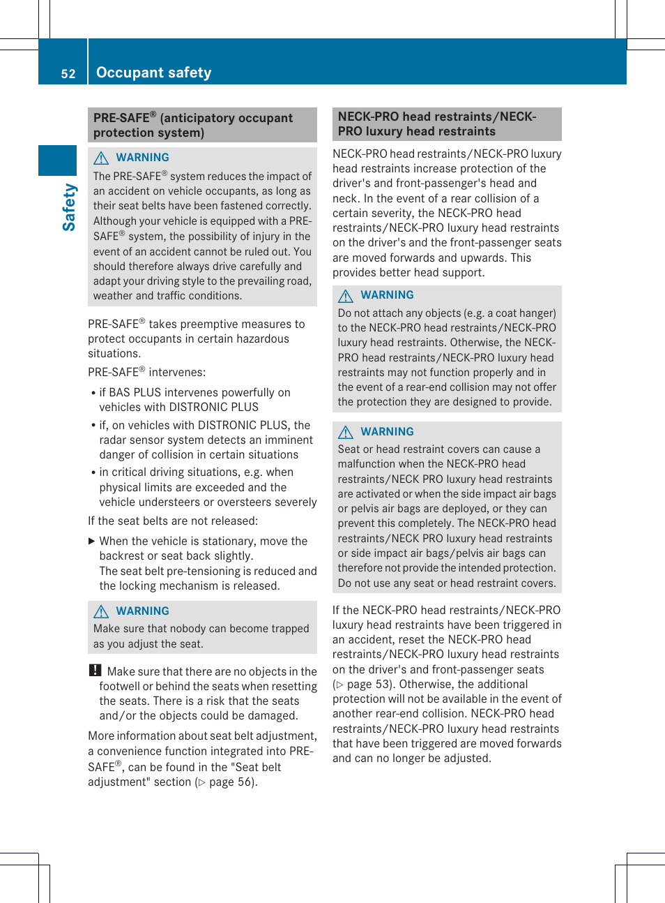Safety, Occupant safety | Mercedes-Benz GLK-Class 2013 Owners Manual User Manual | Page 54 / 378