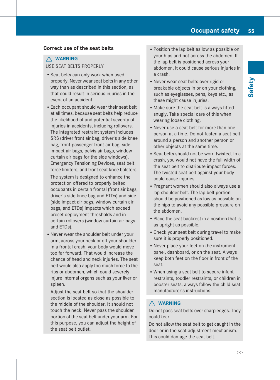 Safety, Occupant safety | Mercedes-Benz GLK-Class 2013 Owners Manual User Manual | Page 57 / 378