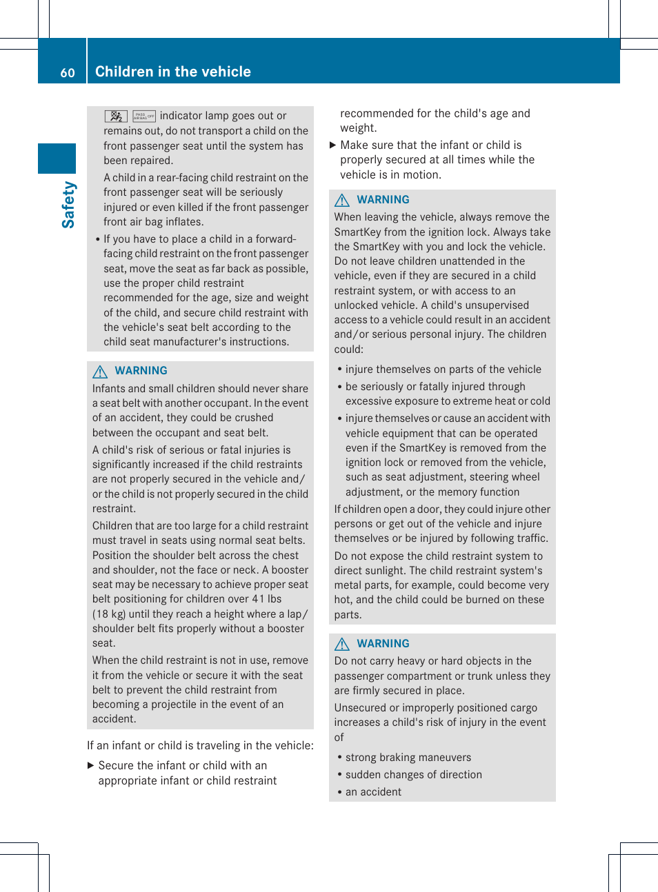 Safety, Children in the vehicle | Mercedes-Benz GLK-Class 2013 Owners Manual User Manual | Page 62 / 378