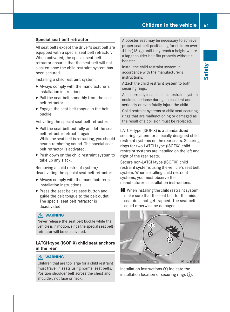 Safety, Children in the vehicle | Mercedes-Benz GLK-Class 2013 Owners Manual User Manual | Page 63 / 378