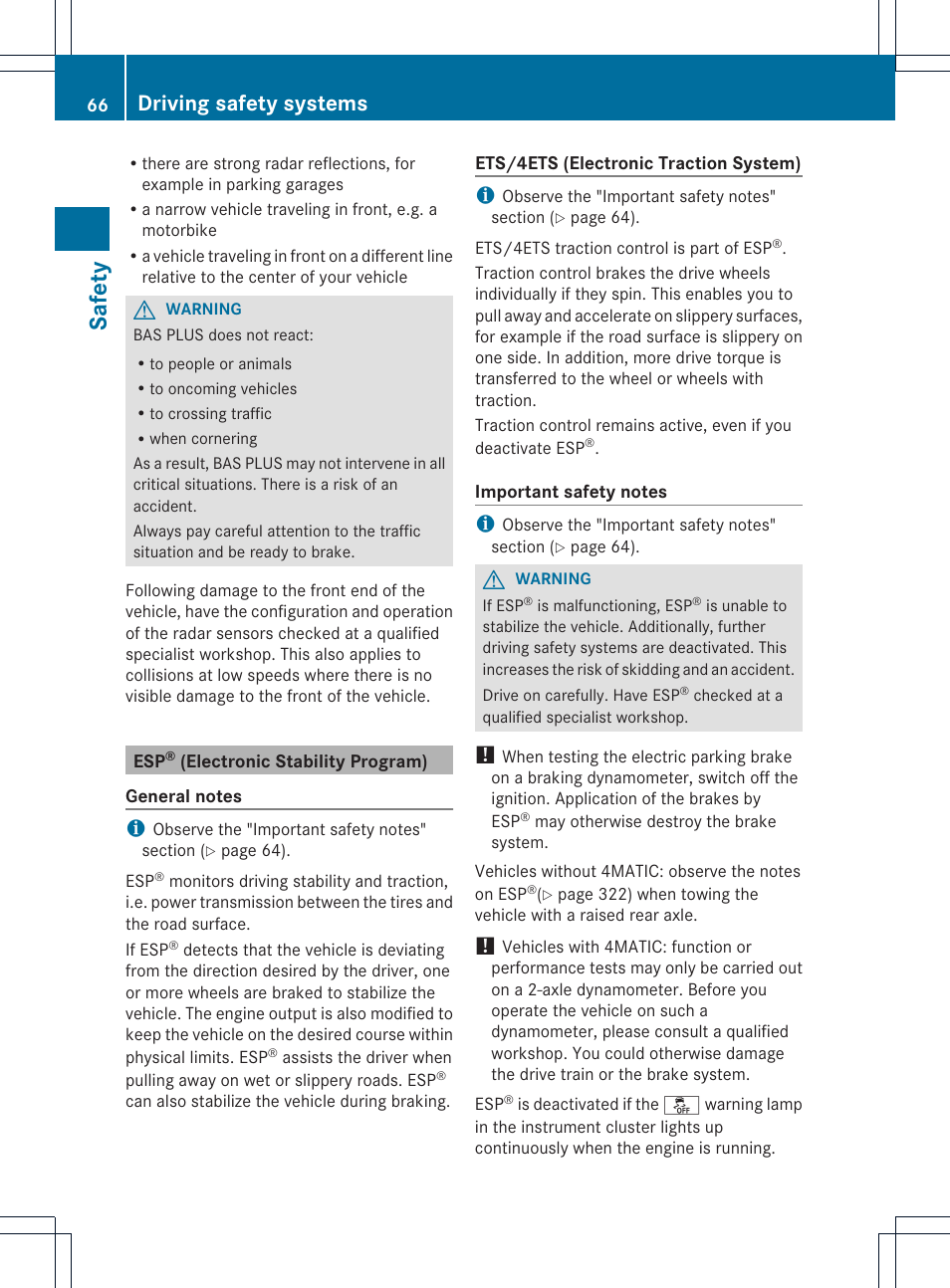 Saf ety, Driving safety systems | Mercedes-Benz GLK-Class 2013 Owners Manual User Manual | Page 68 / 378