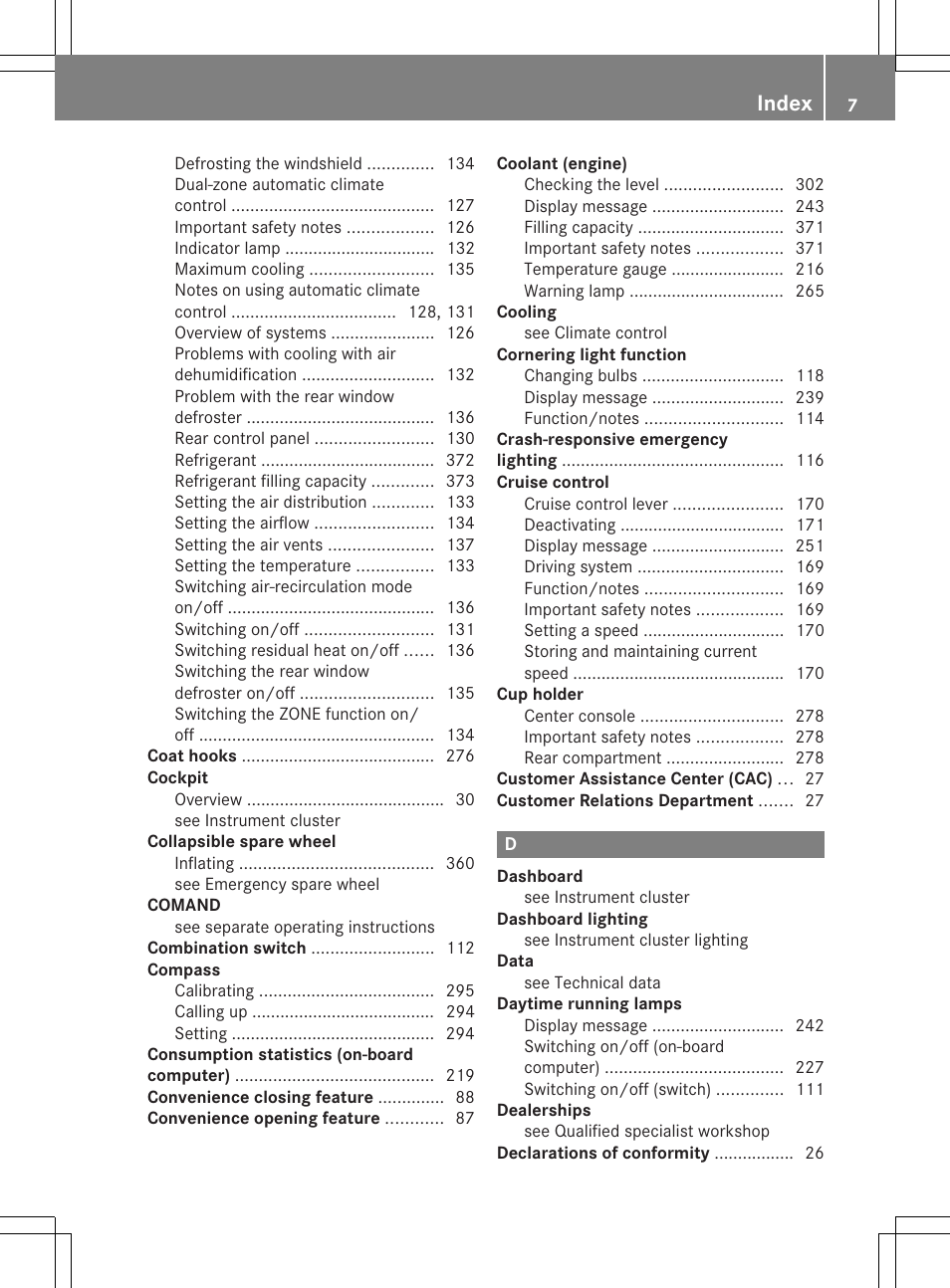Index | Mercedes-Benz GLK-Class 2013 Owners Manual User Manual | Page 9 / 378