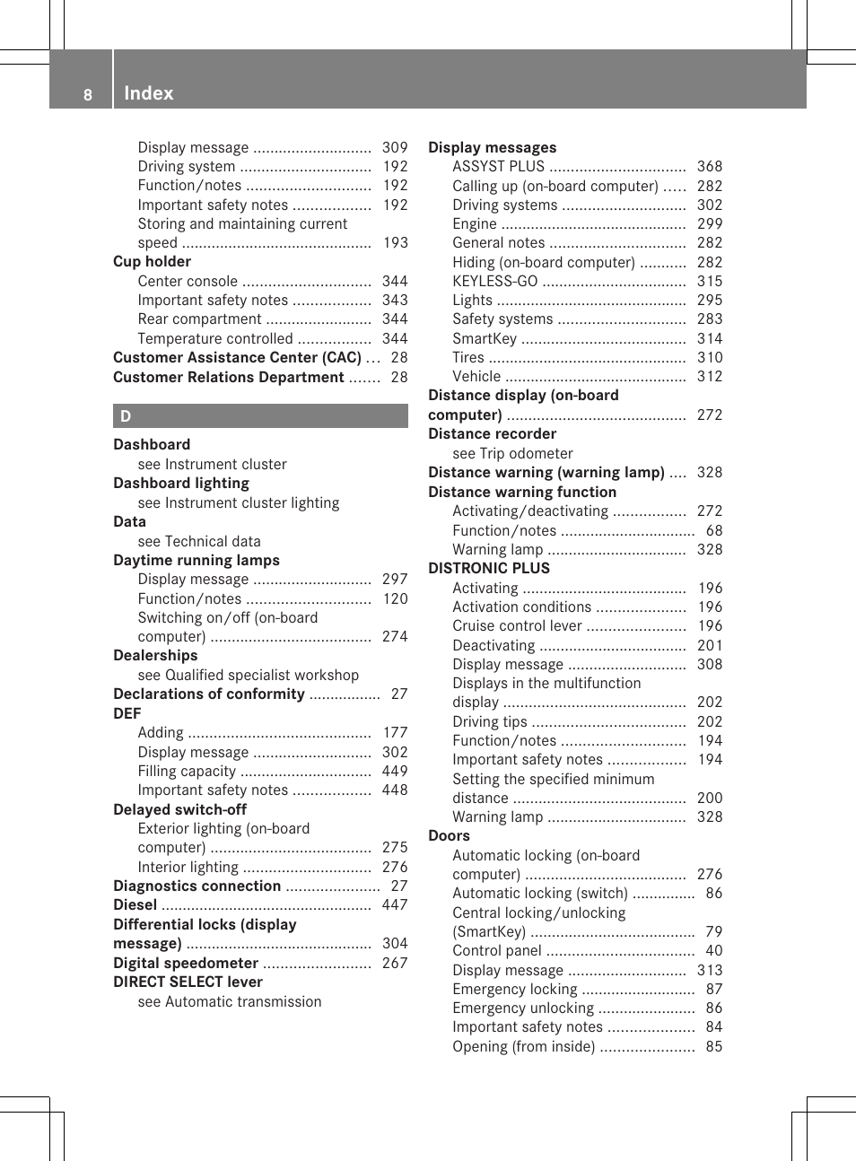 Index | Mercedes-Benz M-Class 2013 Owners Manual User Manual | Page 10 / 458