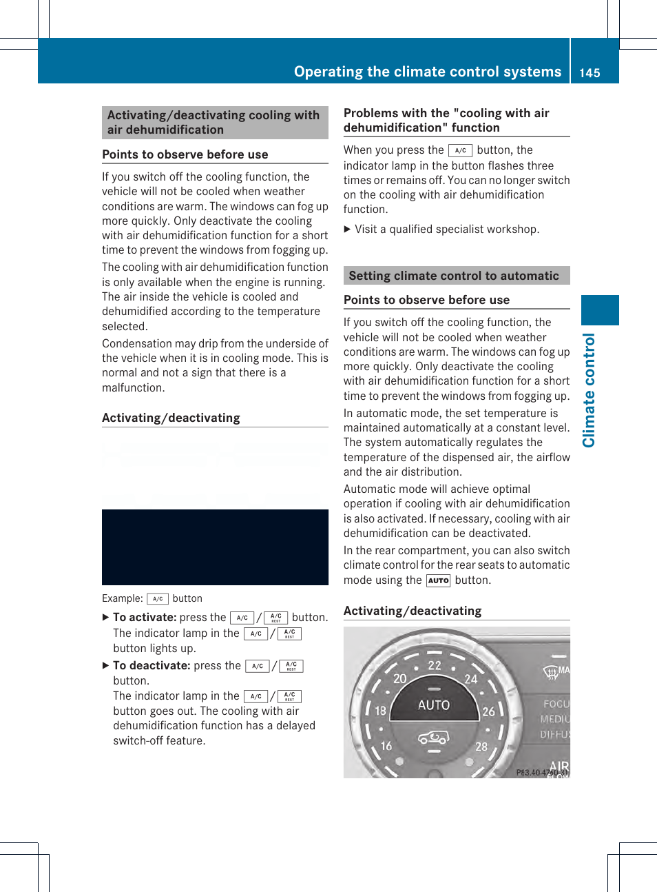 Climate control, Operating the climate control systems | Mercedes-Benz M-Class 2013 Owners Manual User Manual | Page 147 / 458