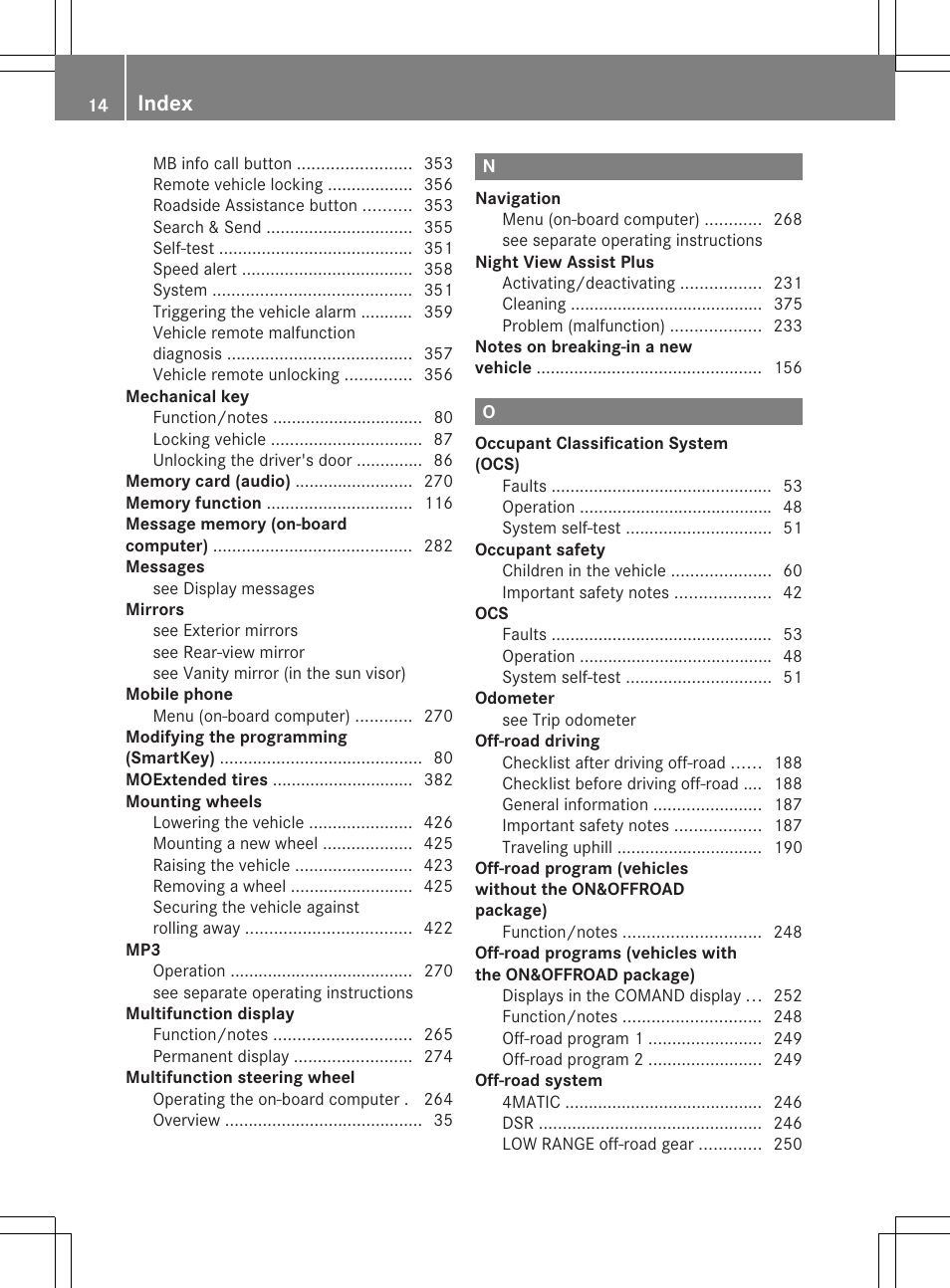 Index | Mercedes-Benz M-Class 2013 Owners Manual User Manual | Page 16 / 458