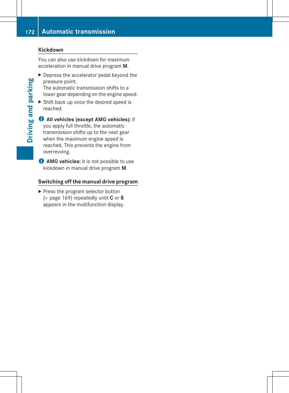 Driving and parking, Automatic transmission | Mercedes-Benz M-Class 2013 Owners Manual User Manual | Page 174 / 458