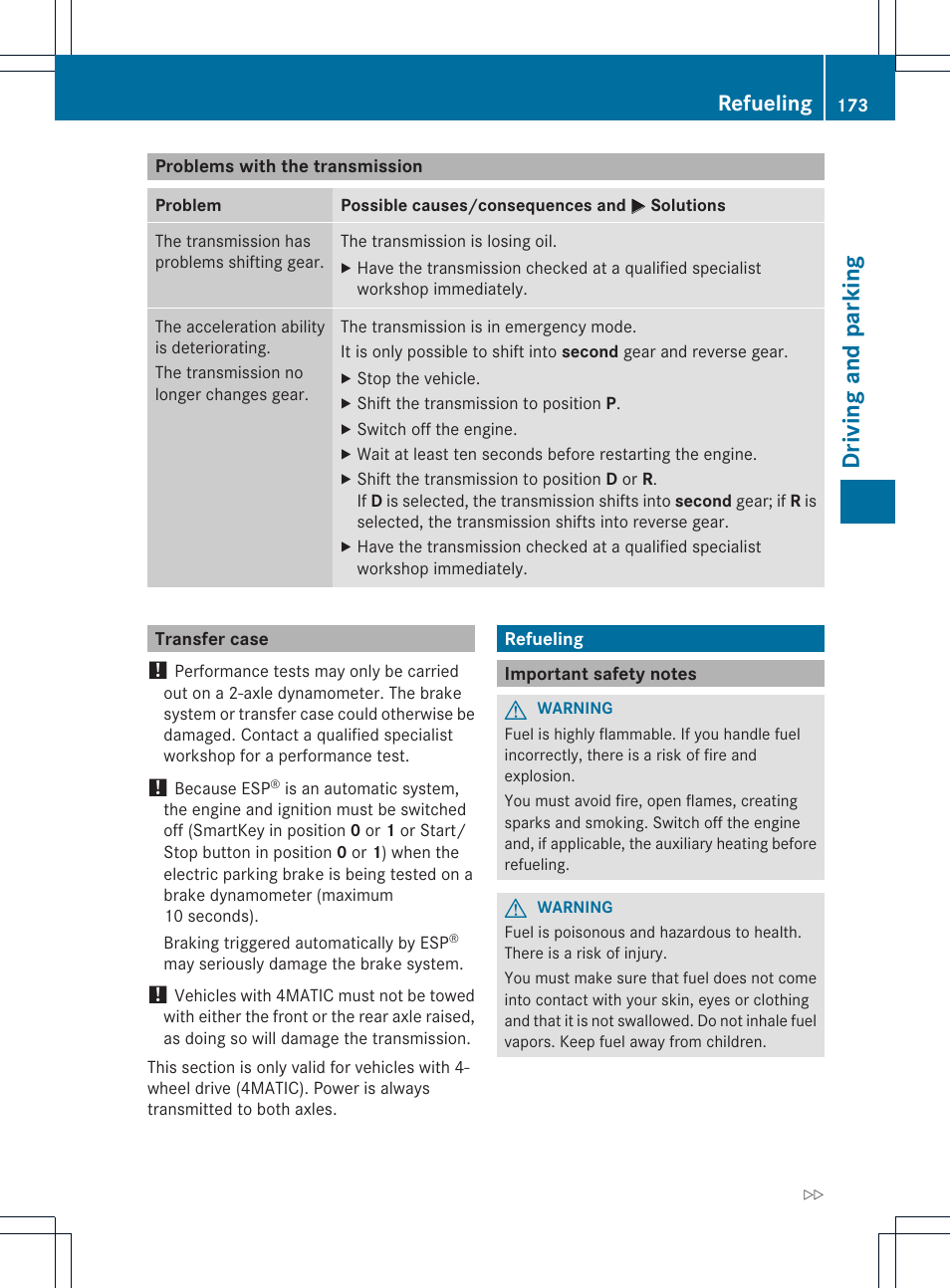 Driving and parking, Refueling | Mercedes-Benz M-Class 2013 Owners Manual User Manual | Page 175 / 458