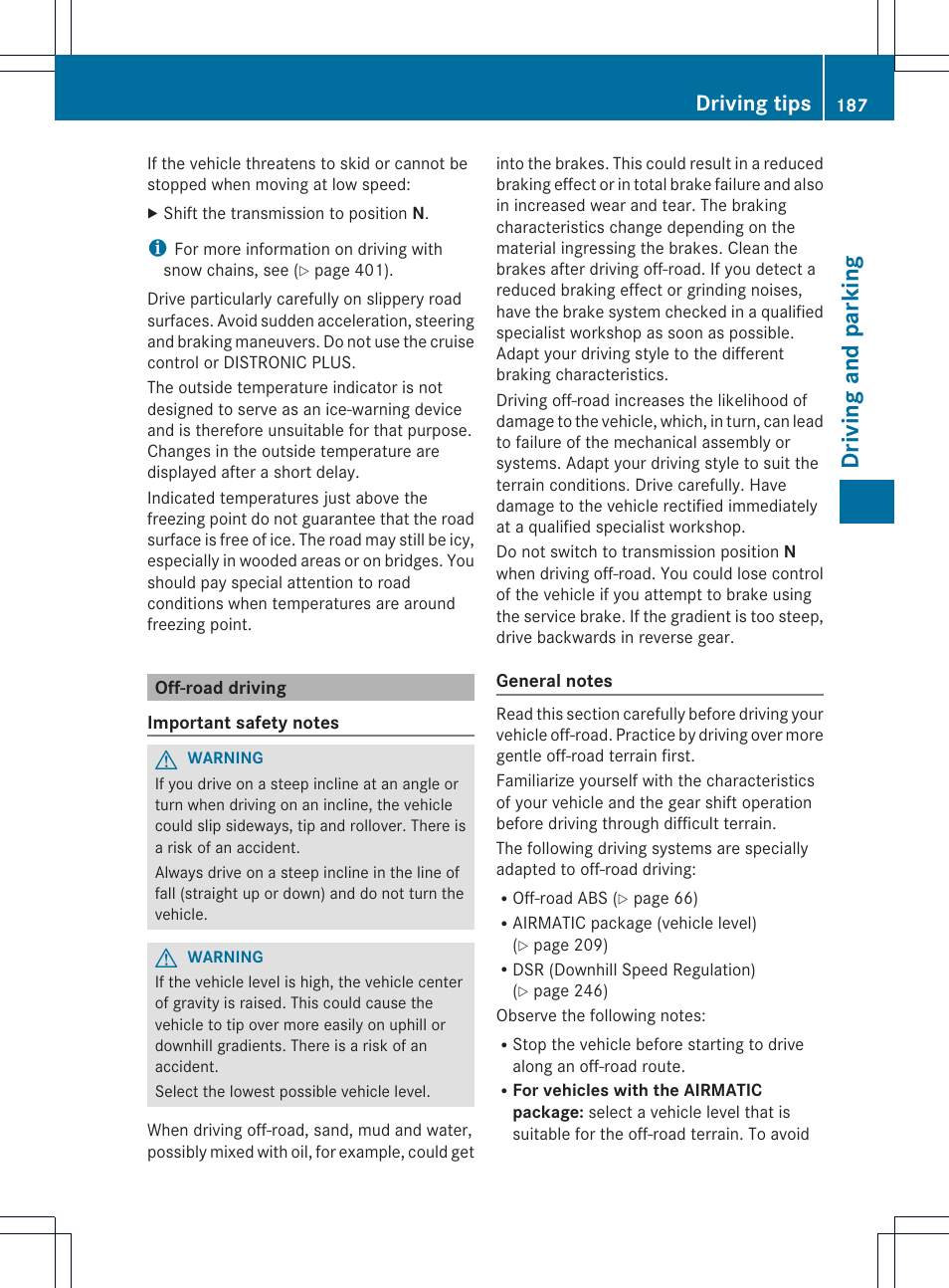 Driving and parking, Driving tips | Mercedes-Benz M-Class 2013 Owners Manual User Manual | Page 189 / 458