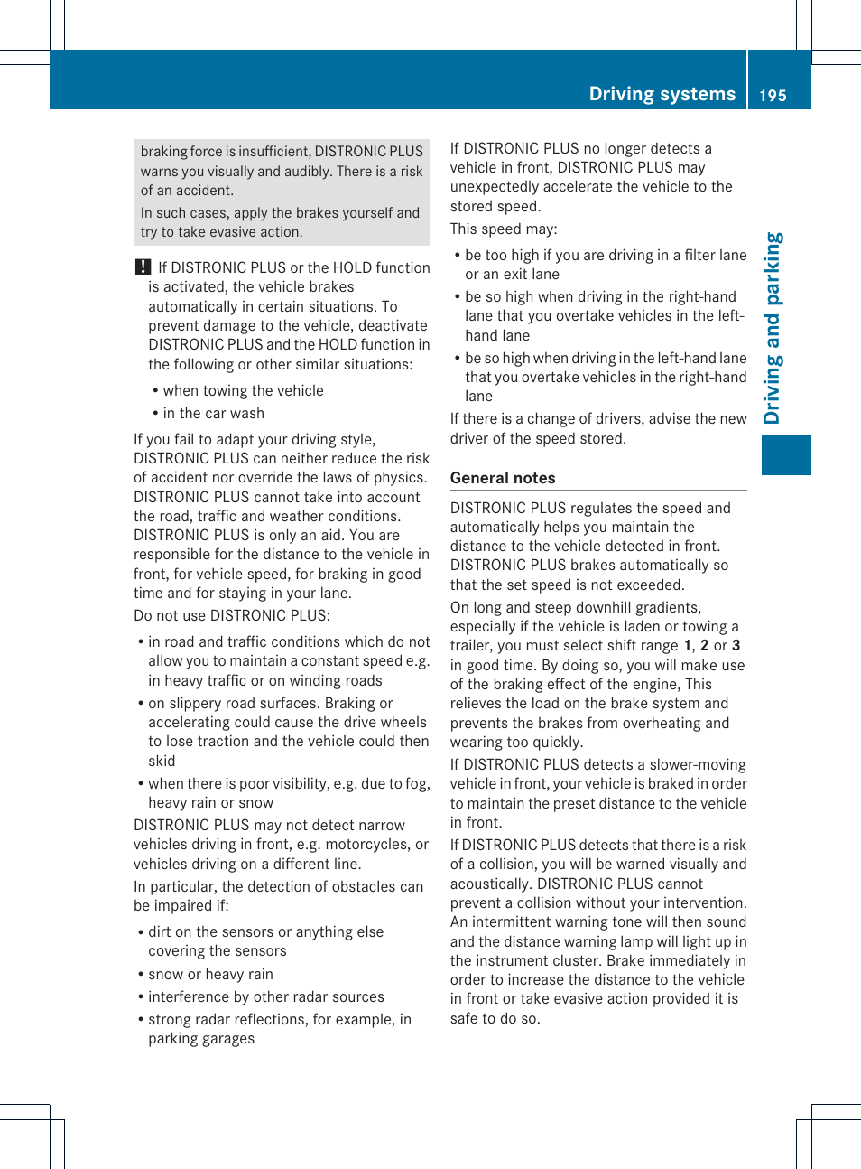 Driving and parking, Driving systems | Mercedes-Benz M-Class 2013 Owners Manual User Manual | Page 197 / 458