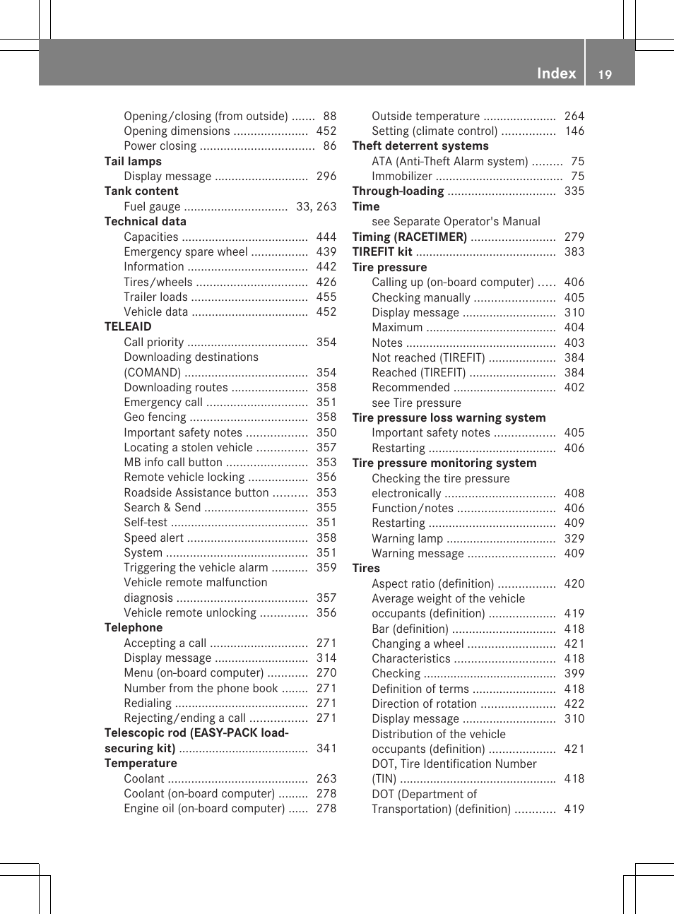 Index | Mercedes-Benz M-Class 2013 Owners Manual User Manual | Page 21 / 458
