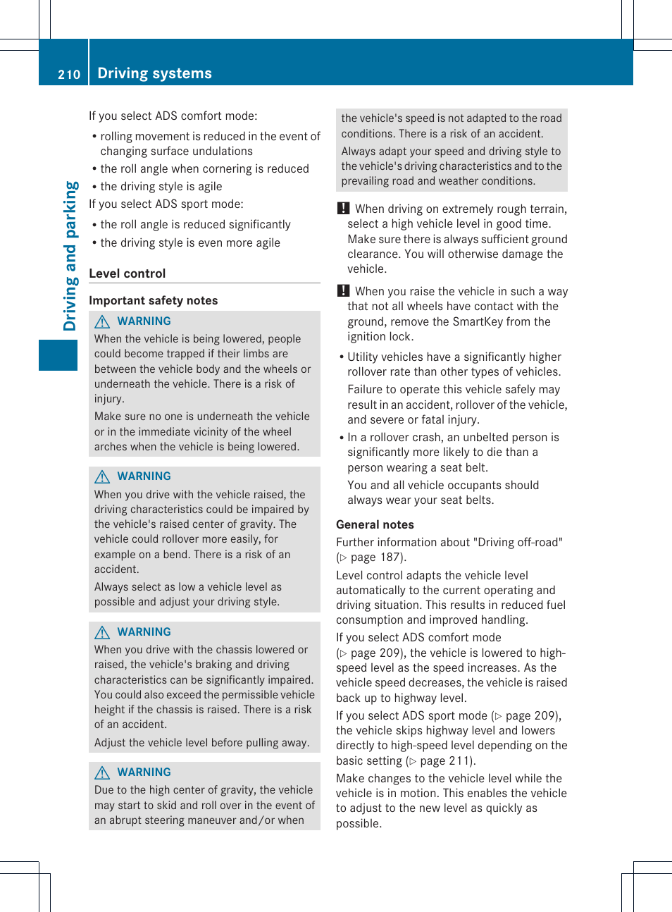 Driving and parking, Driving systems | Mercedes-Benz M-Class 2013 Owners Manual User Manual | Page 212 / 458