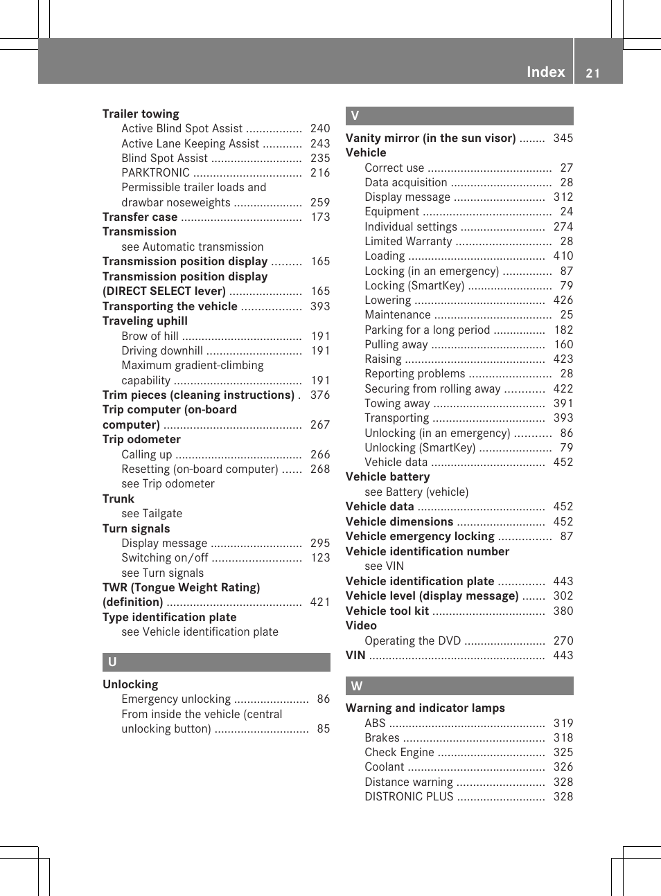 Index | Mercedes-Benz M-Class 2013 Owners Manual User Manual | Page 23 / 458