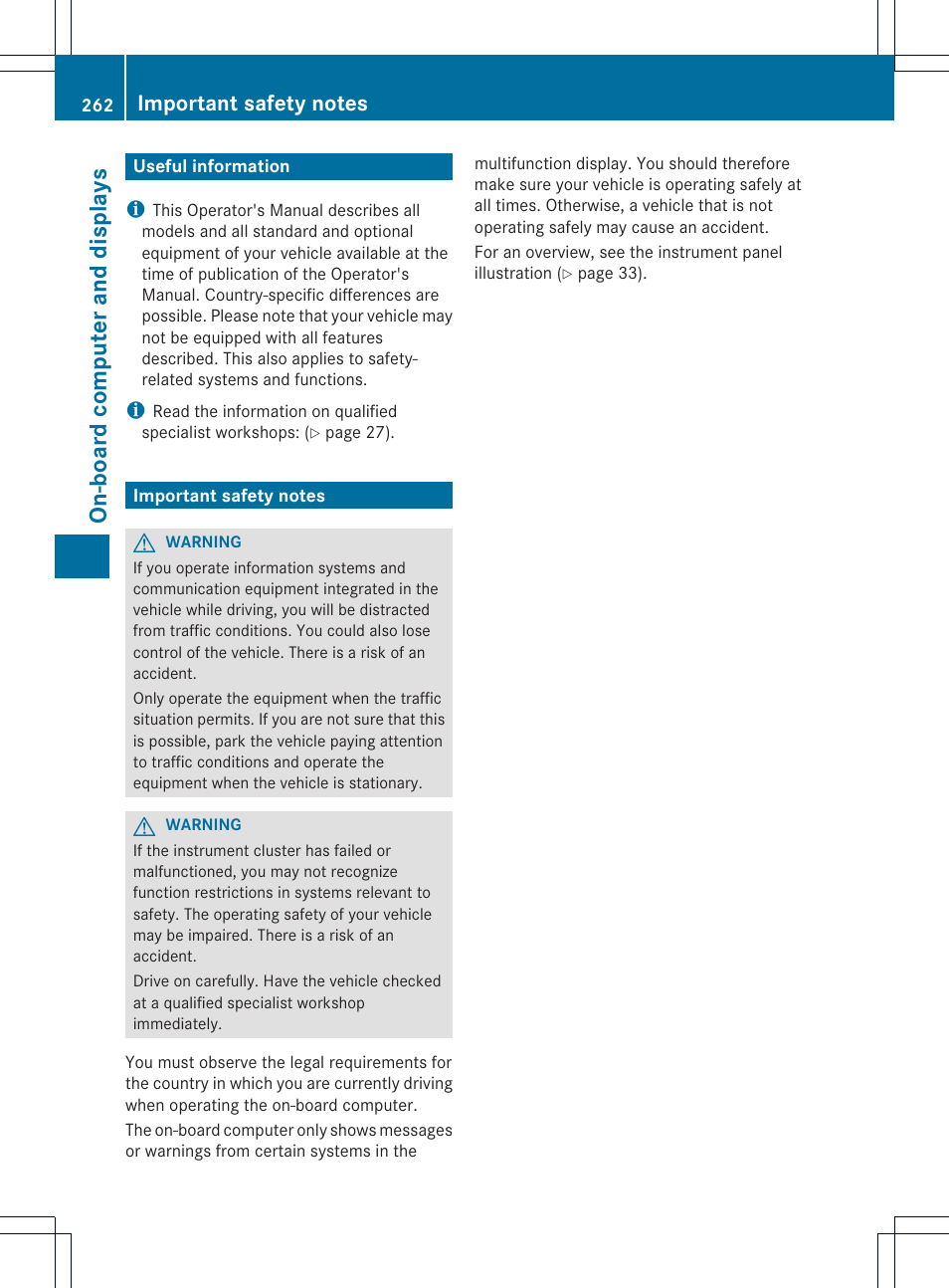 On-board computer and displays | Mercedes-Benz M-Class 2013 Owners Manual User Manual | Page 264 / 458