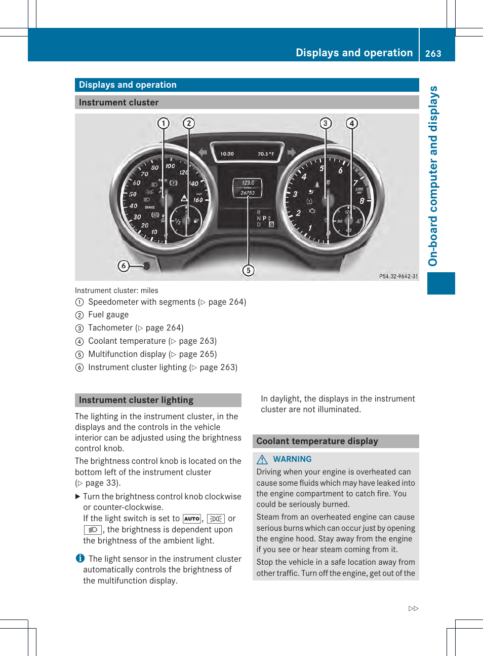 On-board computer and displays, Displays and operation | Mercedes-Benz M-Class 2013 Owners Manual User Manual | Page 265 / 458