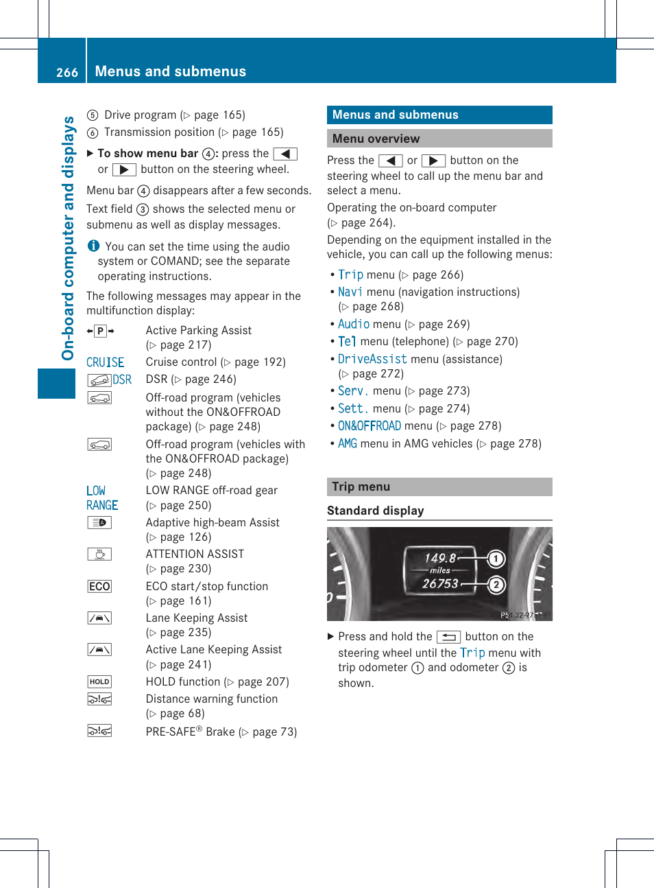 On -bo ard co mputer and dis play s, Menus and submenus | Mercedes-Benz M-Class 2013 Owners Manual User Manual | Page 268 / 458