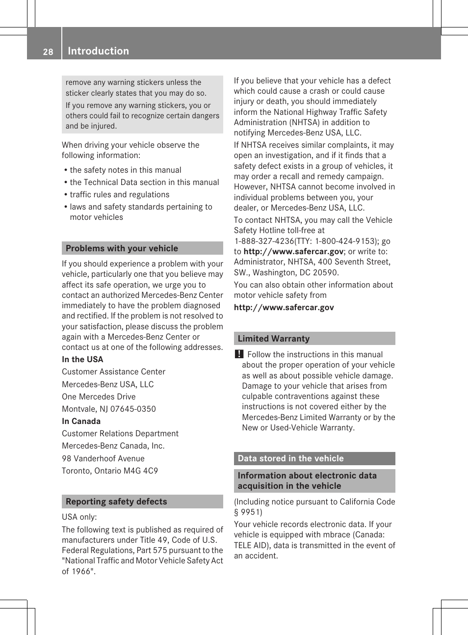 Introduction | Mercedes-Benz M-Class 2013 Owners Manual User Manual | Page 30 / 458