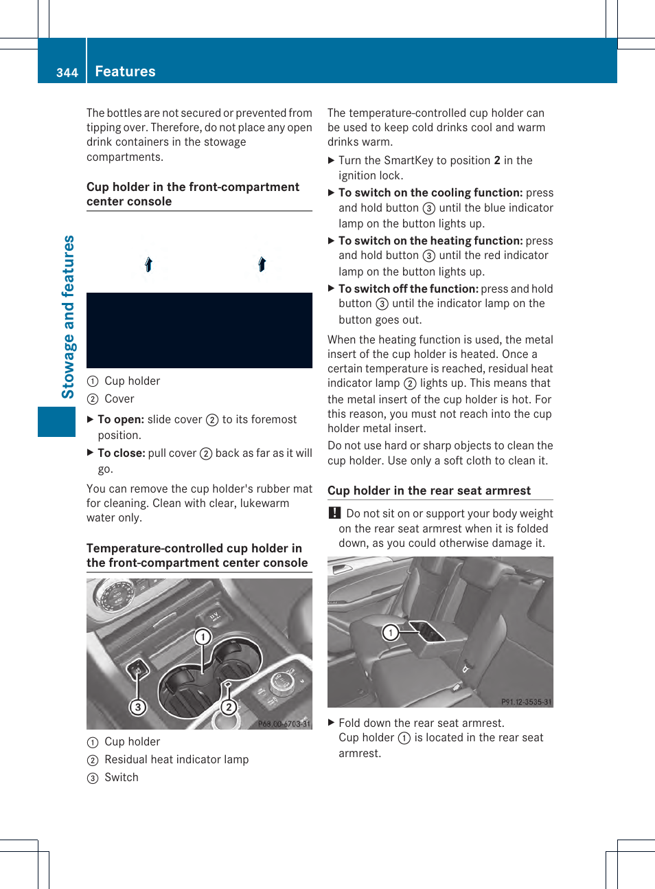 Stowage and features, Features | Mercedes-Benz M-Class 2013 Owners Manual User Manual | Page 346 / 458