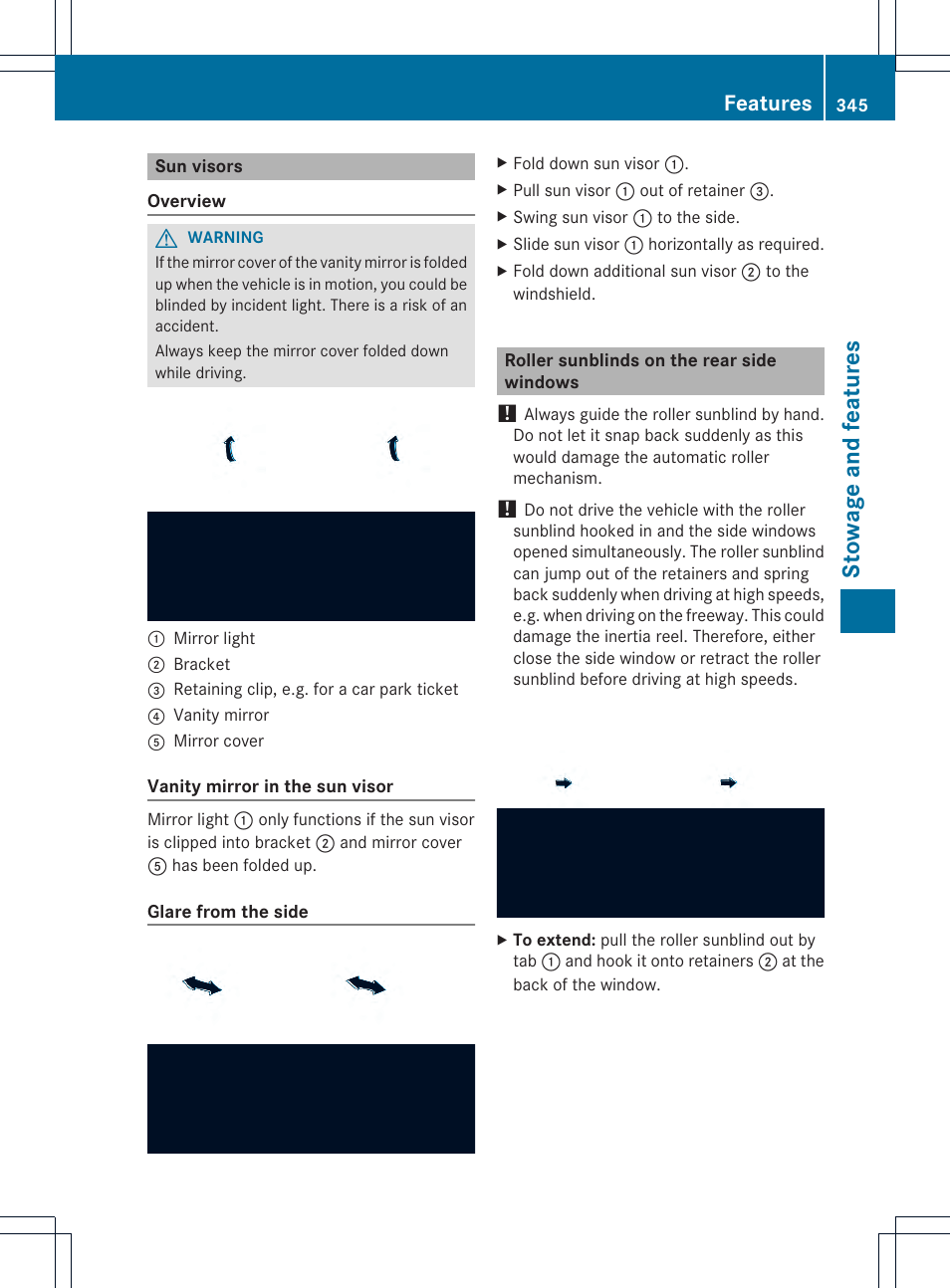 Stowage and features, Features | Mercedes-Benz M-Class 2013 Owners Manual User Manual | Page 347 / 458