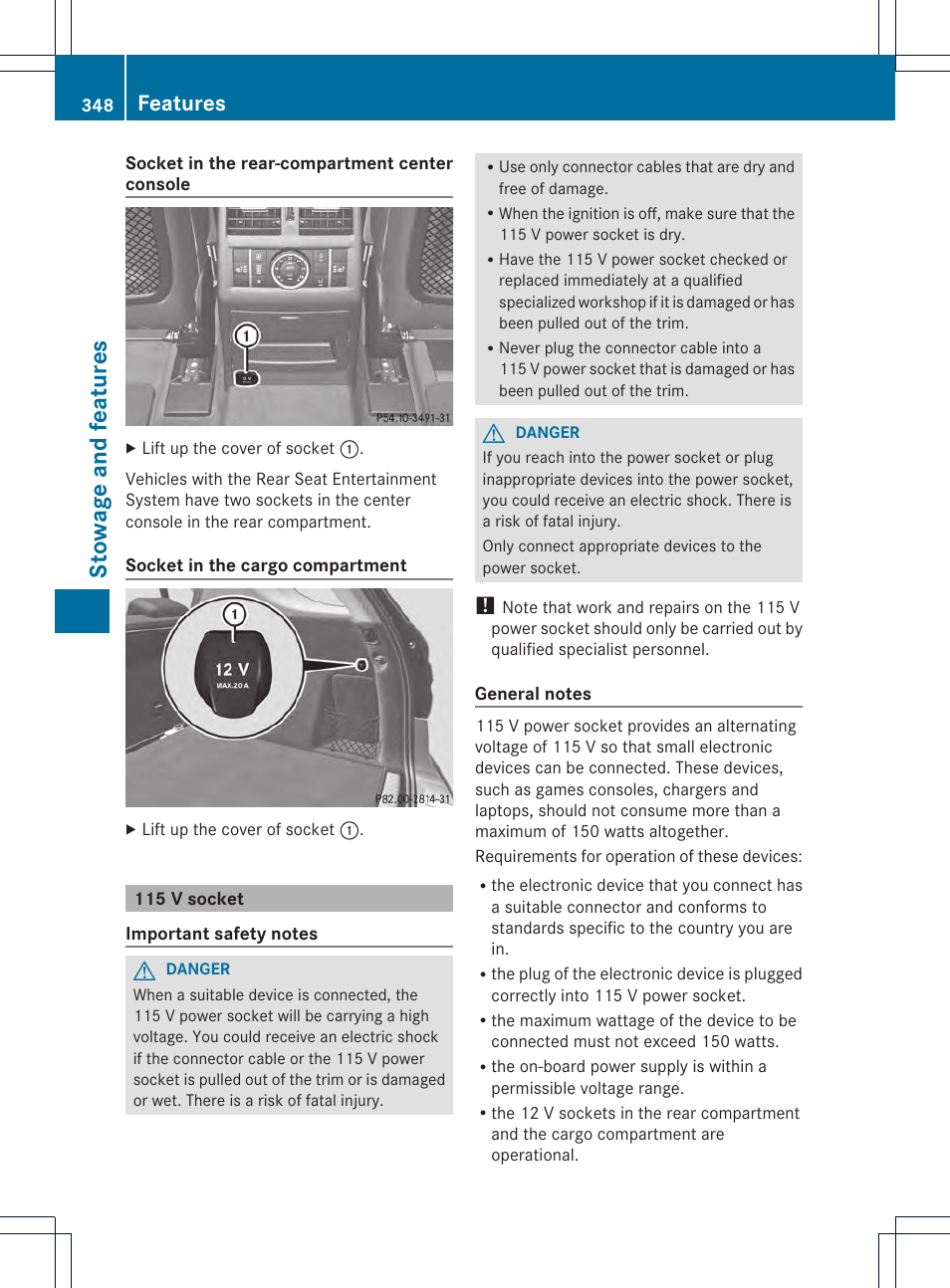 Stowage and features, Features | Mercedes-Benz M-Class 2013 Owners Manual User Manual | Page 350 / 458