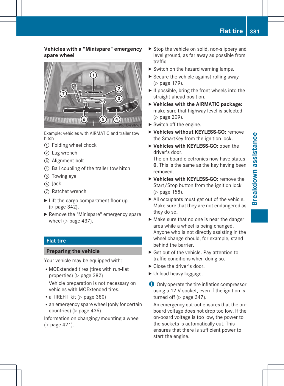 Breakdown assistance, Flat tire | Mercedes-Benz M-Class 2013 Owners Manual User Manual | Page 383 / 458