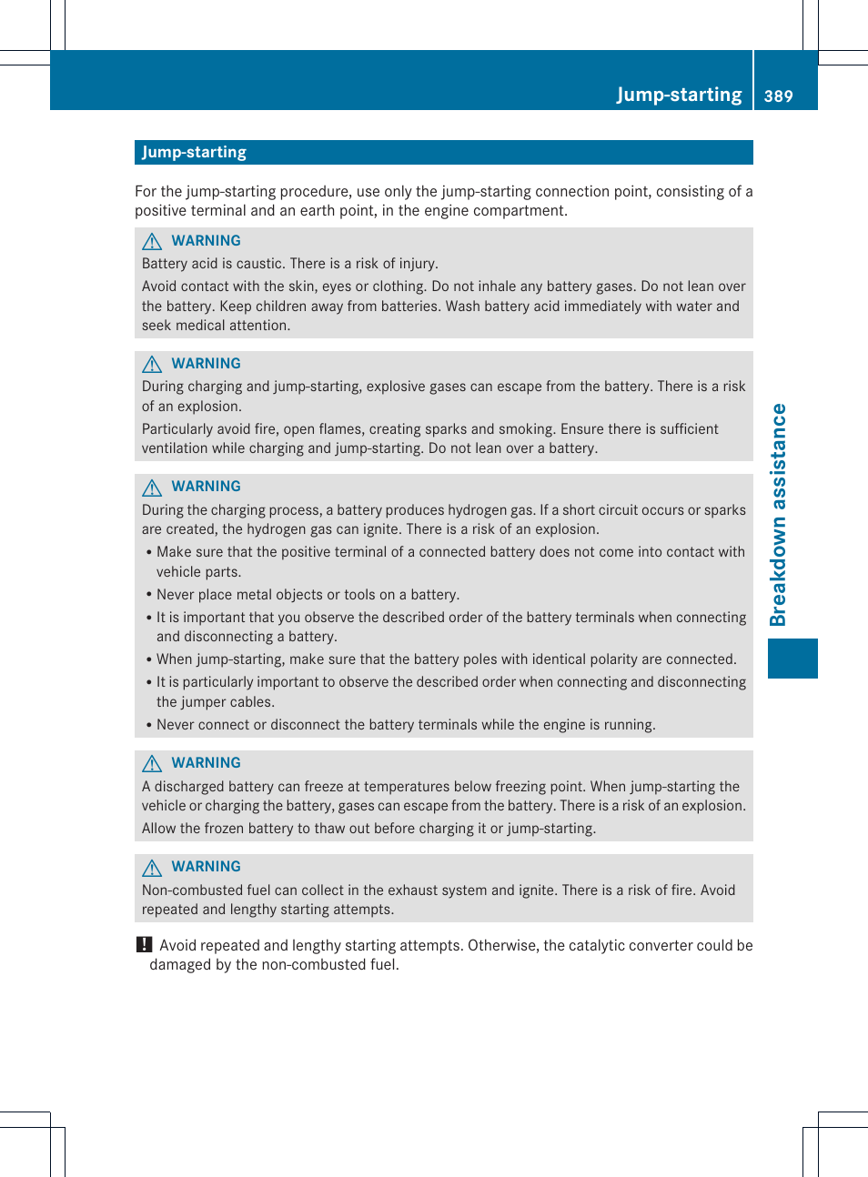Breakdown assistance, Jump-starting | Mercedes-Benz M-Class 2013 Owners Manual User Manual | Page 391 / 458