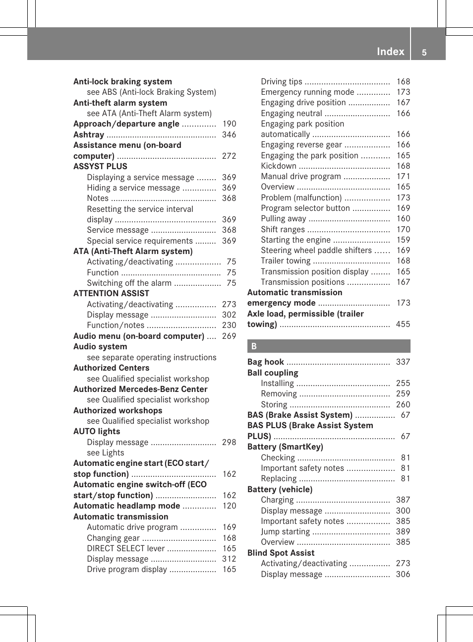 Index | Mercedes-Benz M-Class 2013 Owners Manual User Manual | Page 7 / 458