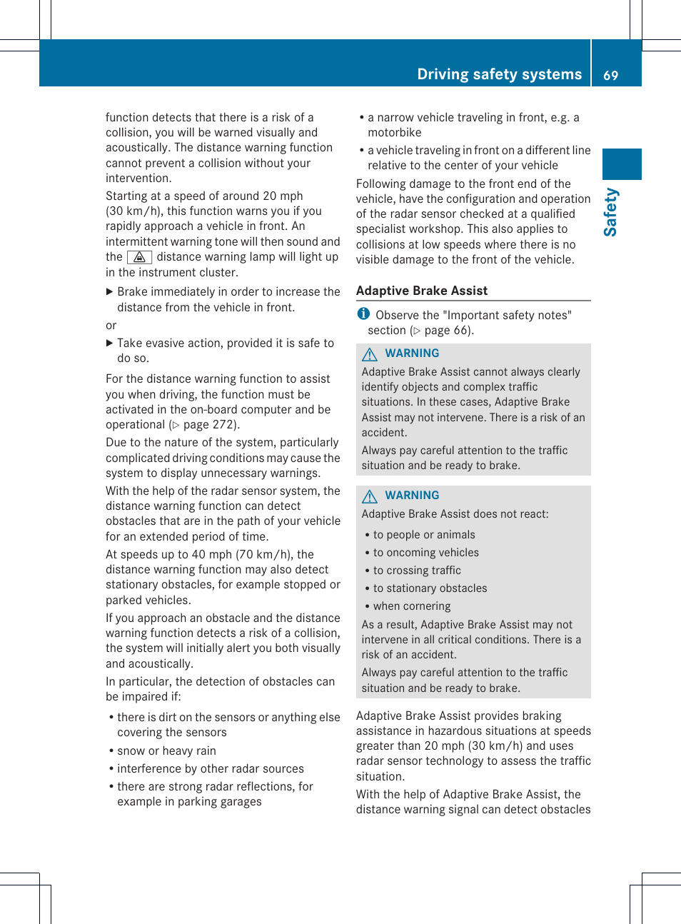 Safety, Driving safety systems | Mercedes-Benz M-Class 2013 Owners Manual User Manual | Page 71 / 458