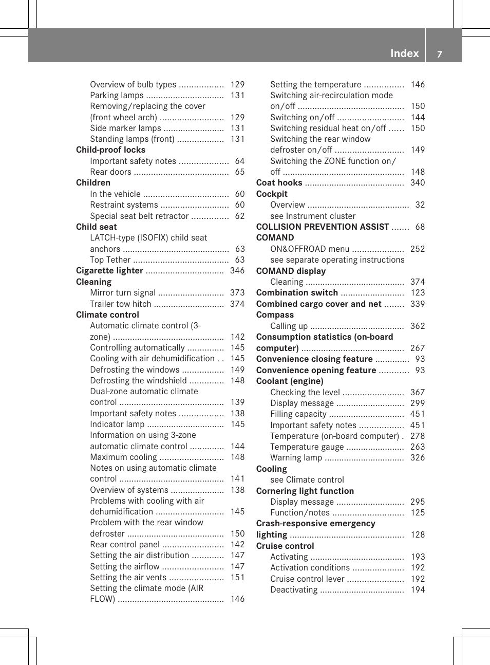 Index | Mercedes-Benz M-Class 2013 Owners Manual User Manual | Page 9 / 458