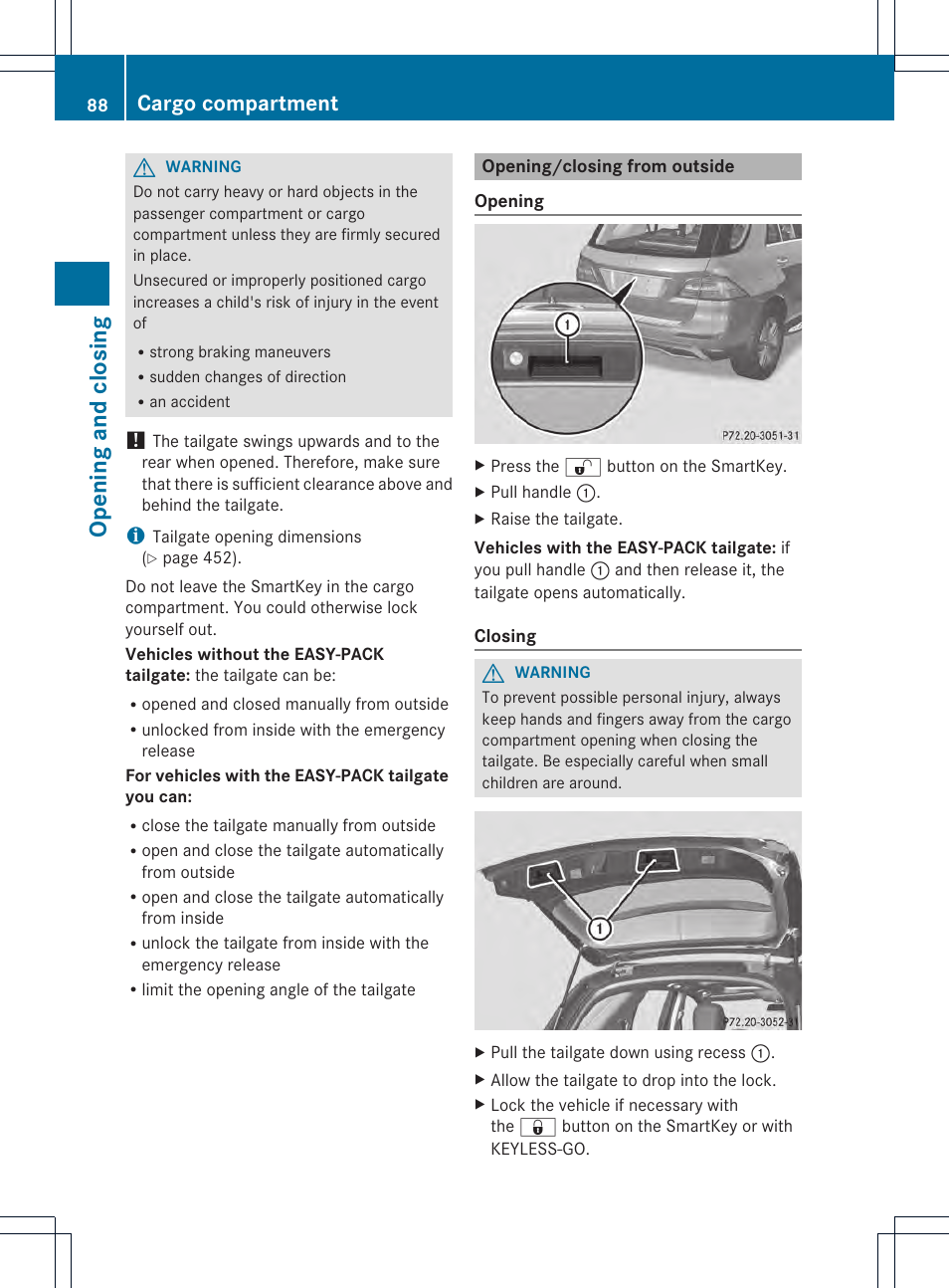 Opening and closi ng, Cargo compartment | Mercedes-Benz M-Class 2013 Owners Manual User Manual | Page 90 / 458