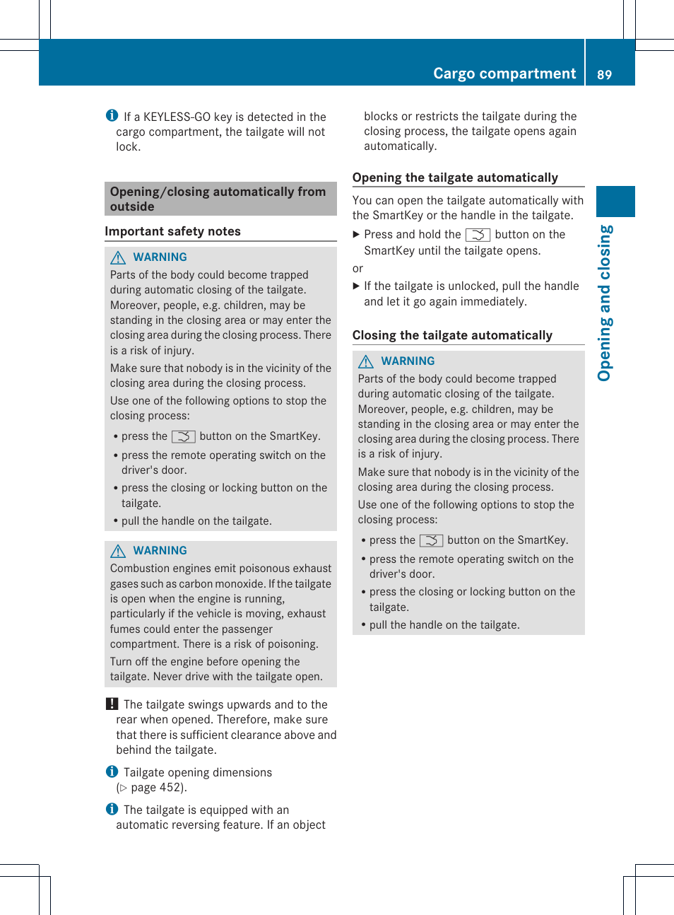 Opening and closing, Cargo compartment | Mercedes-Benz M-Class 2013 Owners Manual User Manual | Page 91 / 458