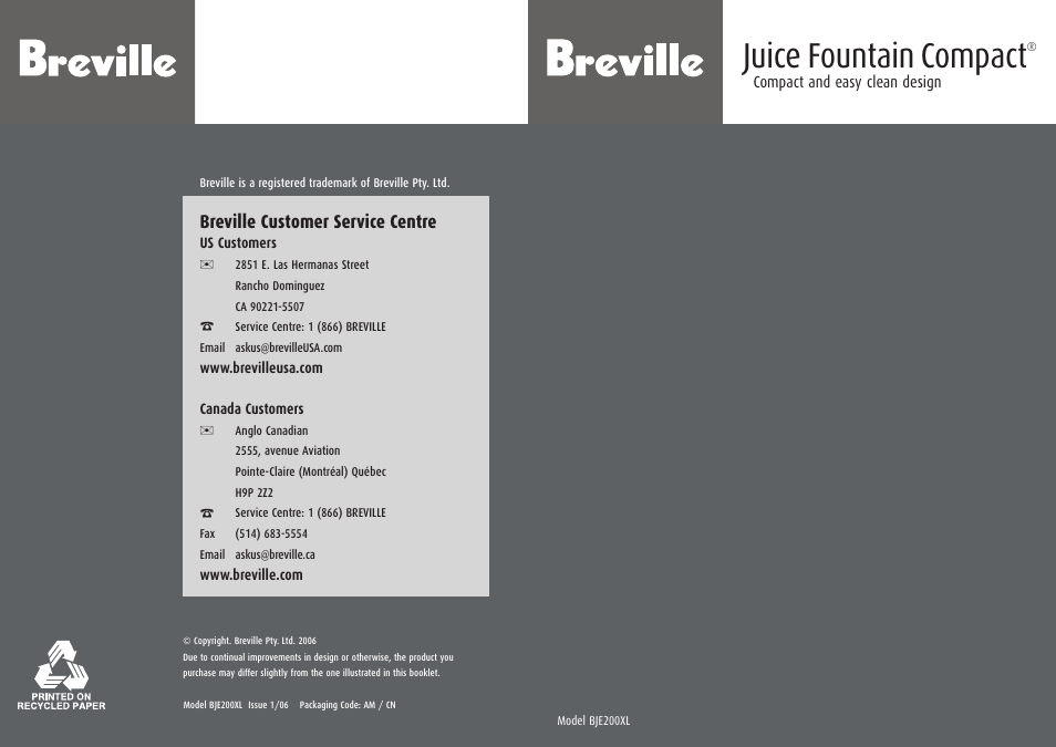 Breville BJE200XL User Manual | 19 pages