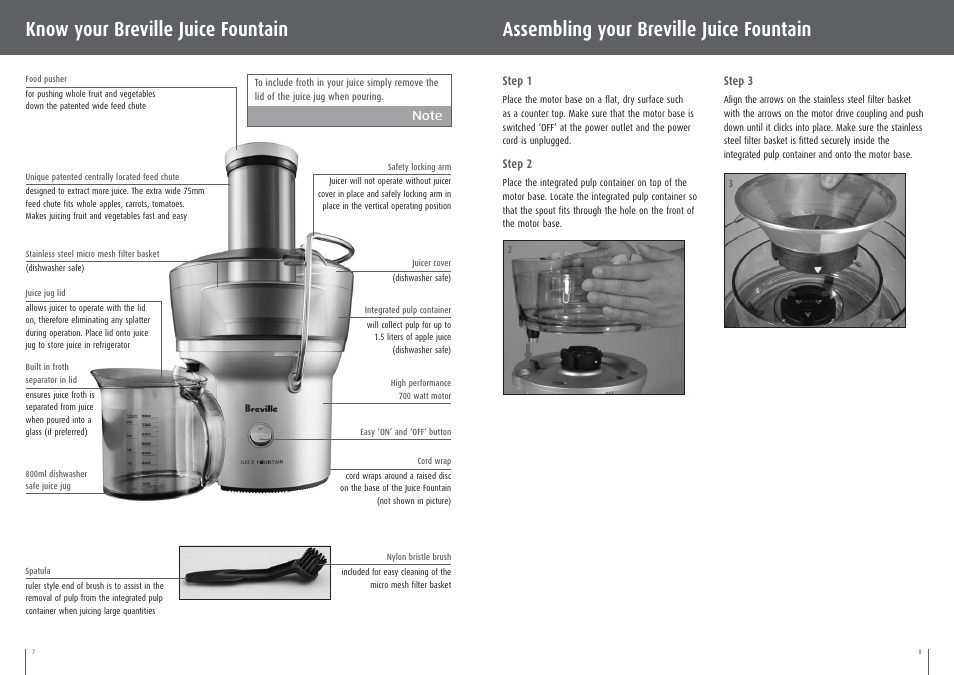 Assembling your breville juice fountain, Know your breville juice fountain | Breville BJE200XL User Manual | Page 4 / 19