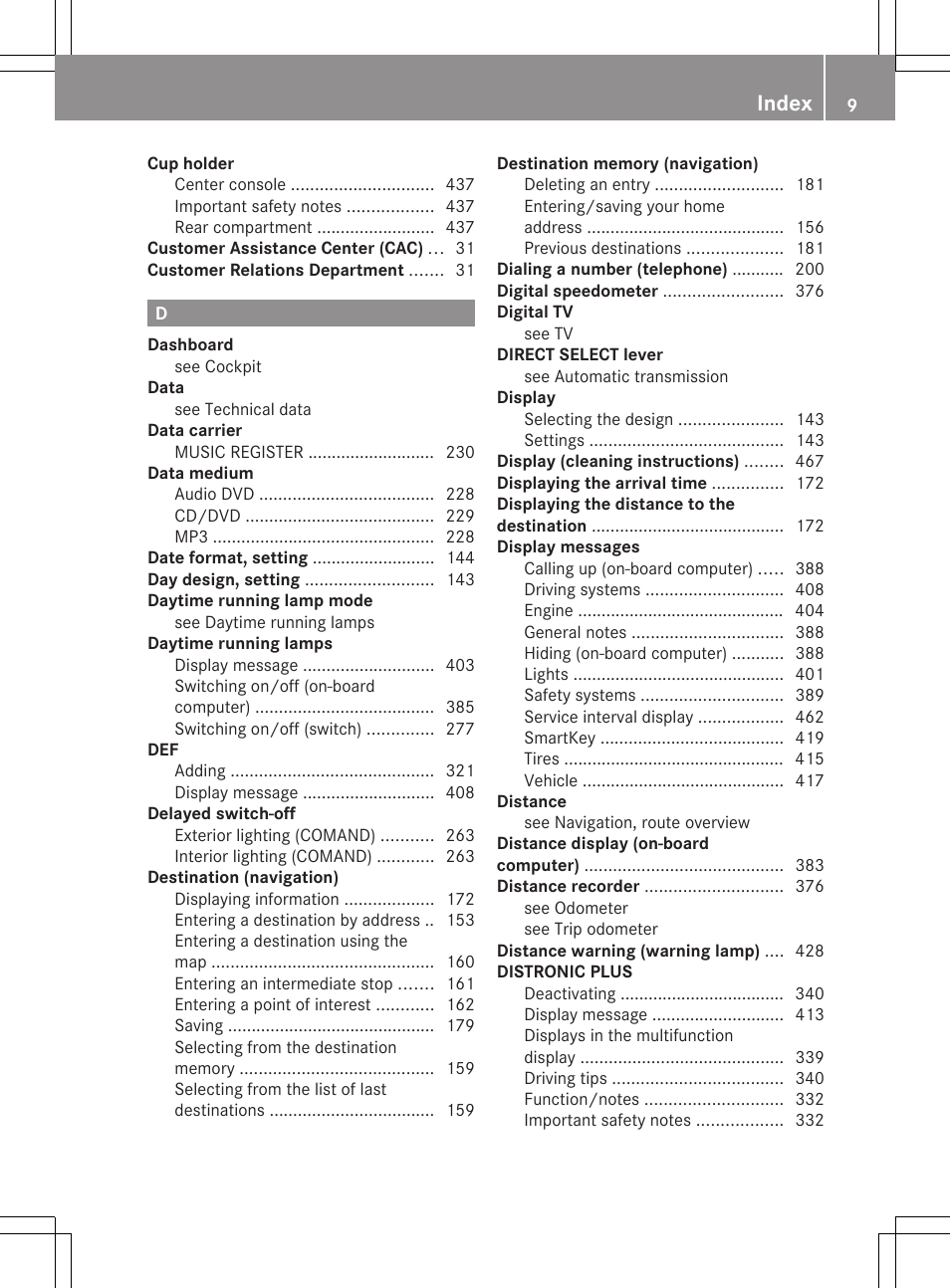 Index | Mercedes-Benz S-Class 2012 User Manual | Page 11 / 536