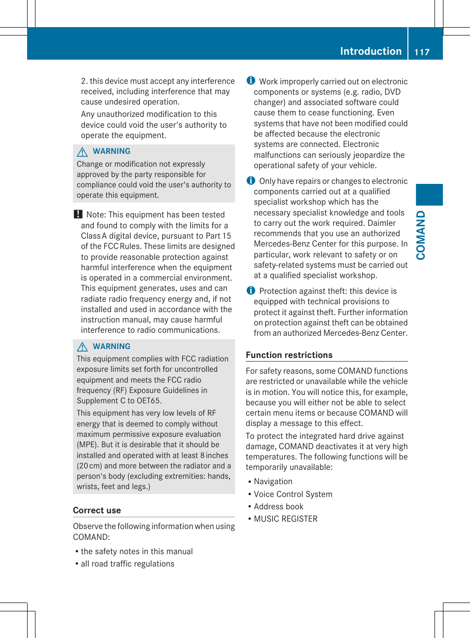 Comand, Introduction | Mercedes-Benz S-Class 2012 User Manual | Page 119 / 536