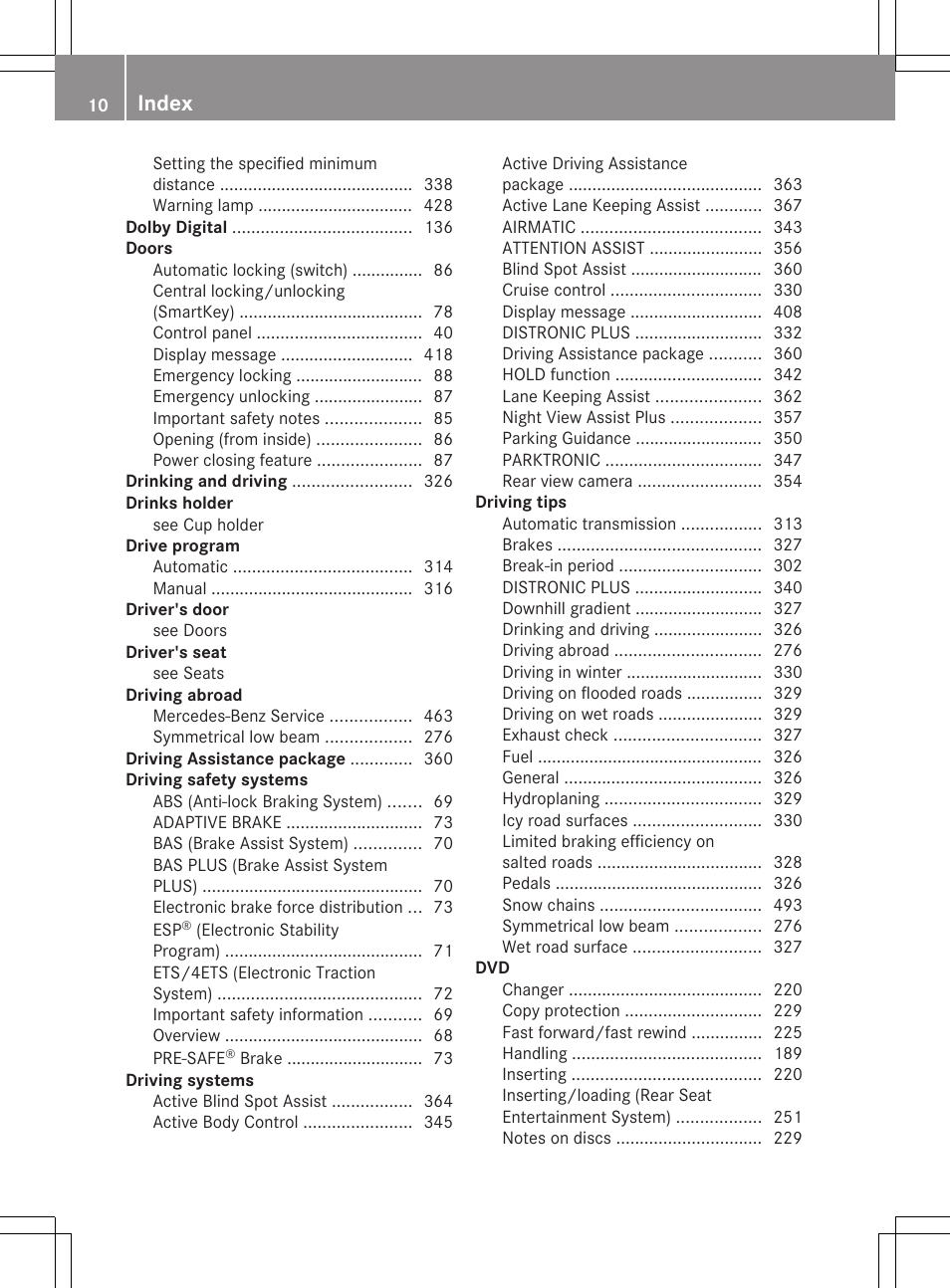 Index | Mercedes-Benz S-Class 2012 User Manual | Page 12 / 536