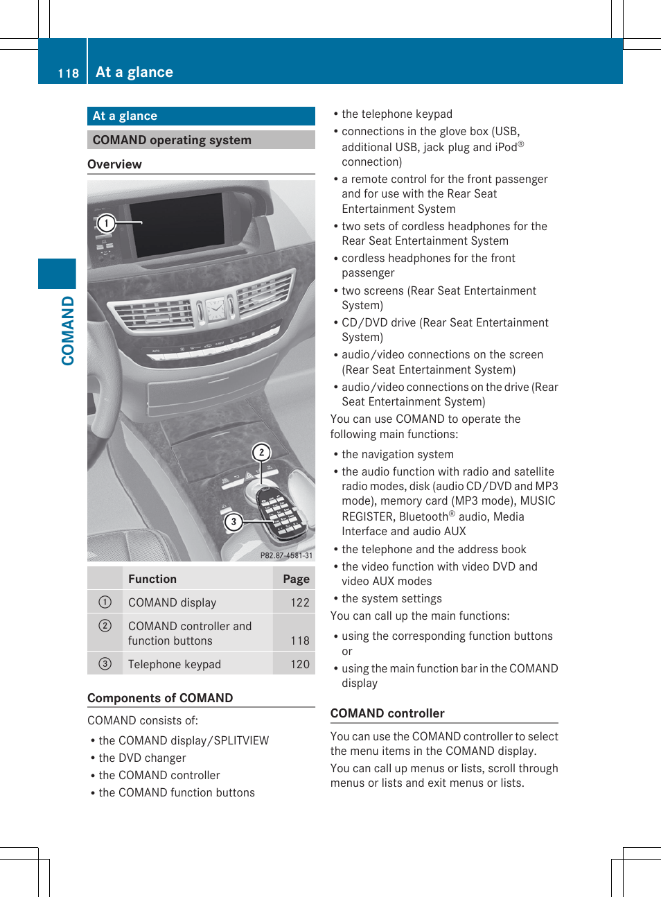 At a glance, Comand operating system, Comand | Mercedes-Benz S-Class 2012 User Manual | Page 120 / 536