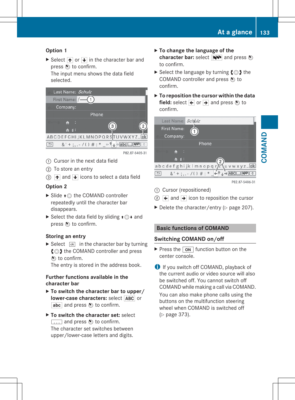 Basic functions of comand, Comand, At a glance | Mercedes-Benz S-Class 2012 User Manual | Page 135 / 536