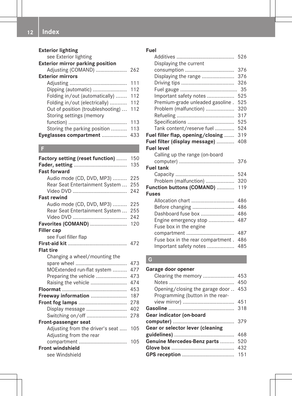Index | Mercedes-Benz S-Class 2012 User Manual | Page 14 / 536