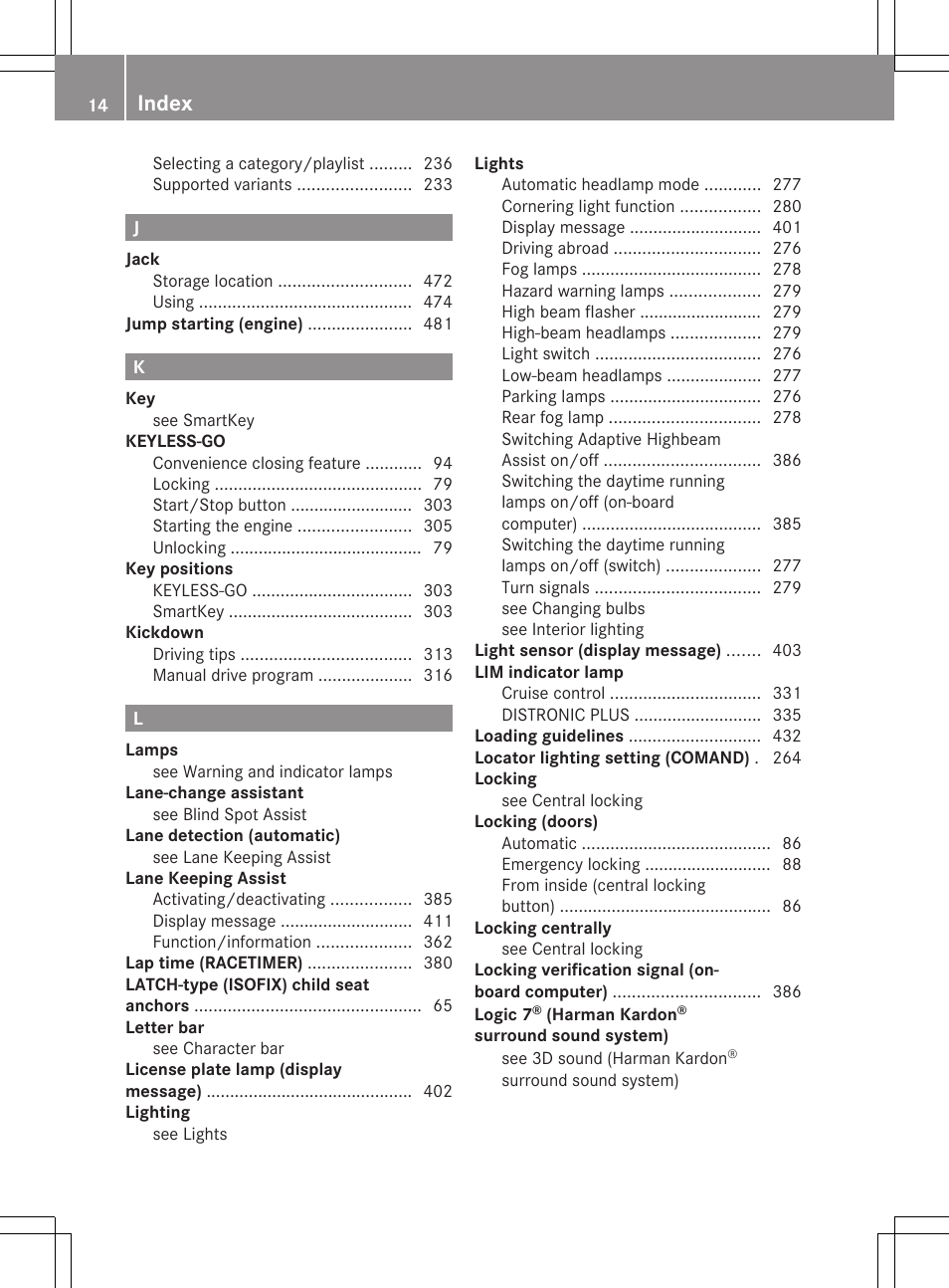 Index | Mercedes-Benz S-Class 2012 User Manual | Page 16 / 536