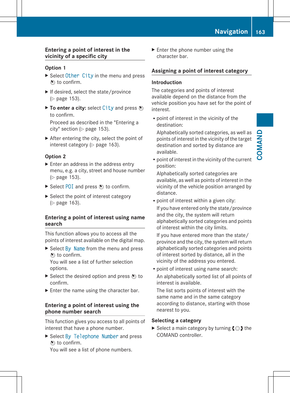 Interest category, Comand, Navigation | Mercedes-Benz S-Class 2012 User Manual | Page 165 / 536