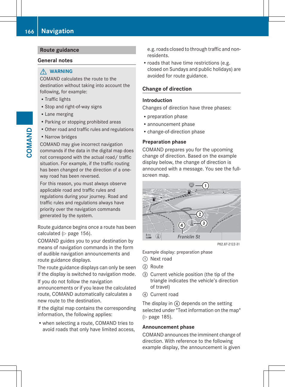 Route guidance, Guidance begins, Comand | Navigation | Mercedes-Benz S-Class 2012 User Manual | Page 168 / 536